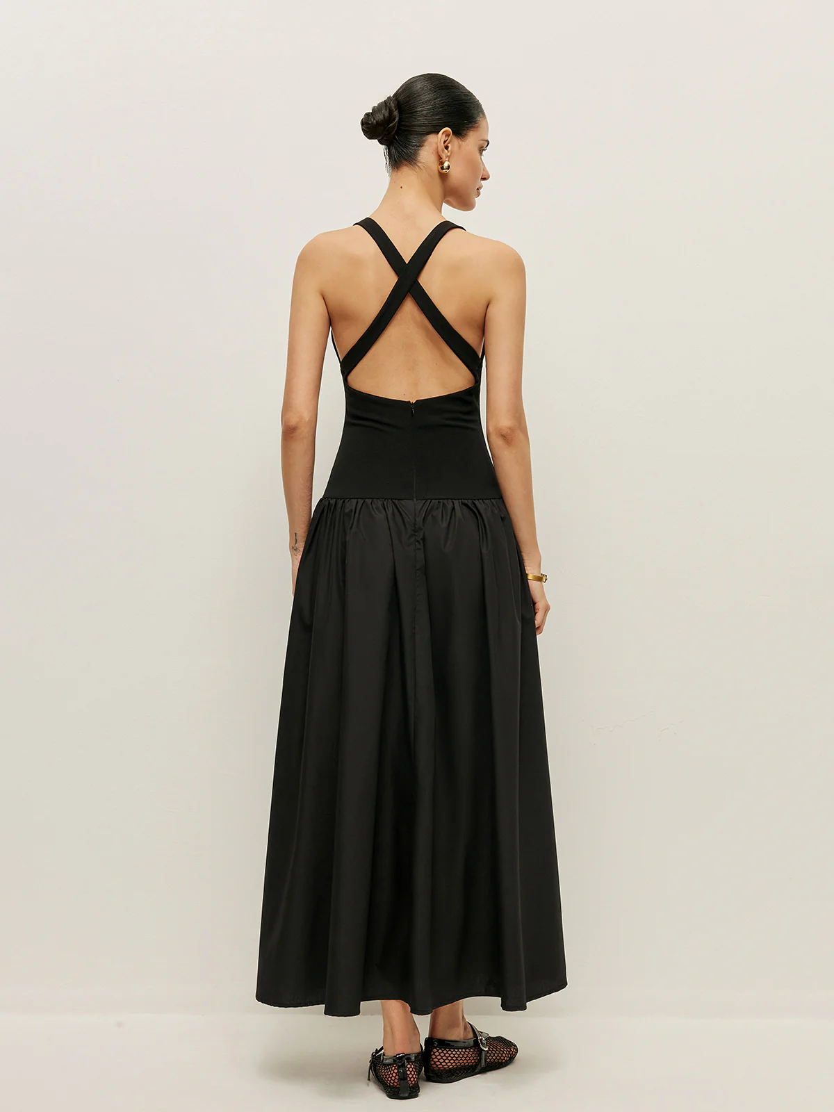 Cross Back Contrast Fabric Dress - Image 6