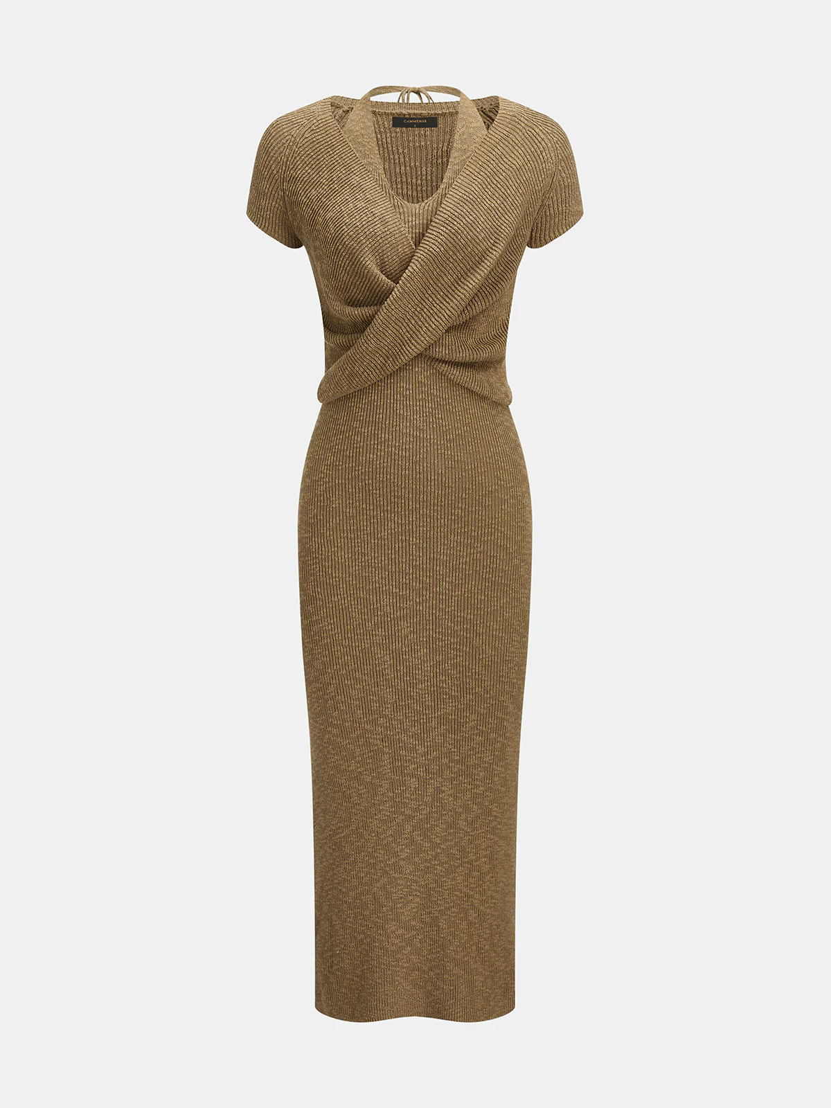 Cross Front Knit Top & Halter Maxi Dress Set