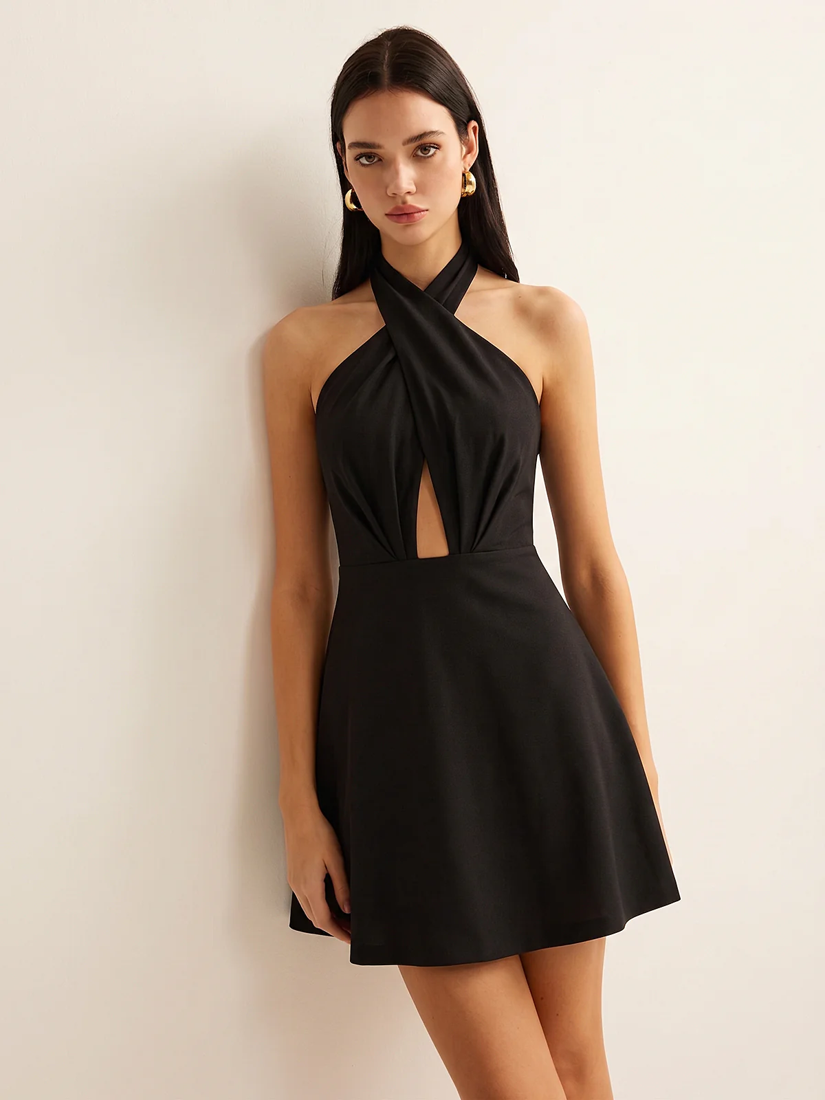 Cross Halter Cotton Linen Mini Dress