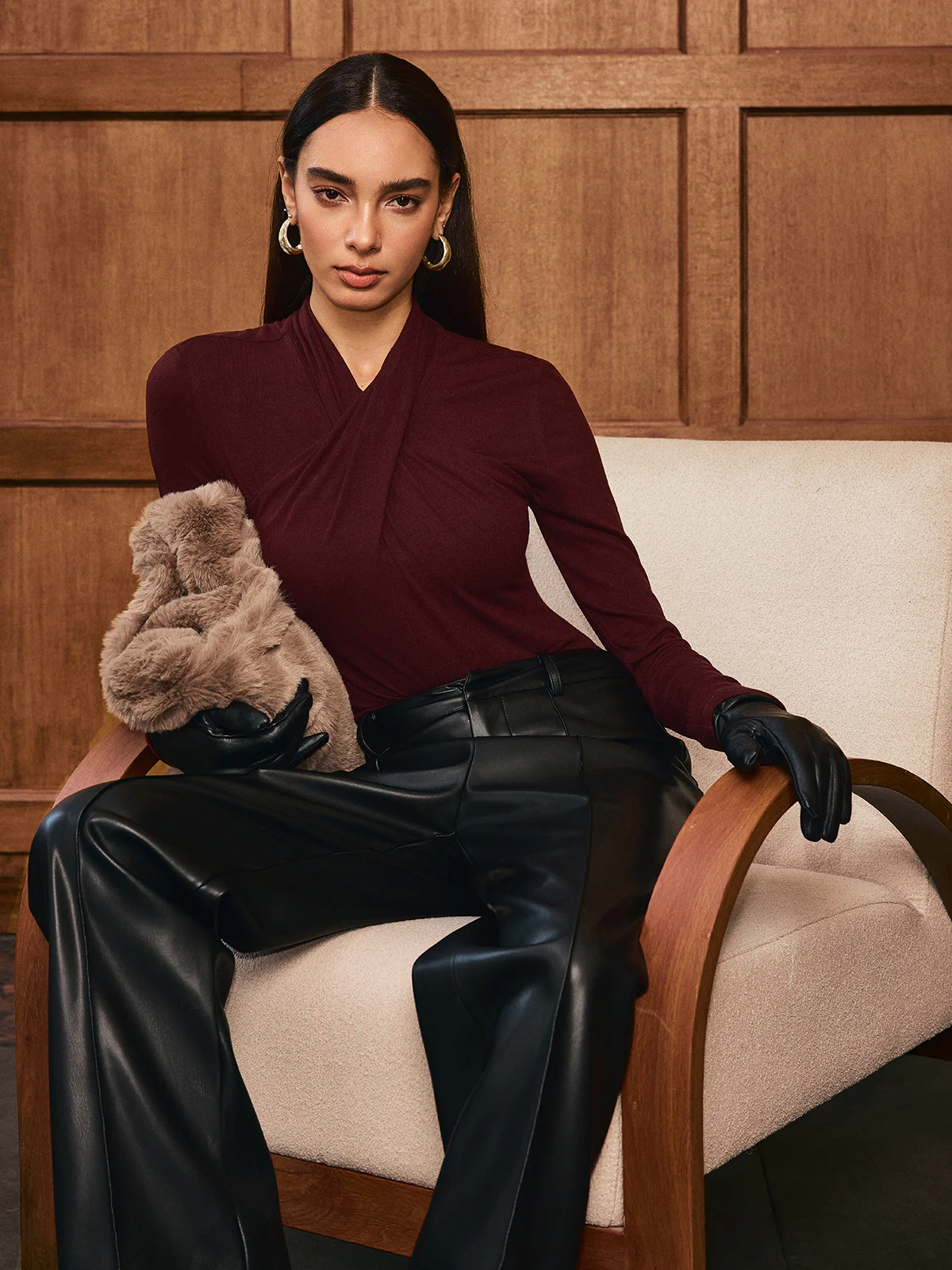 Cross Neck Long Sleeve Knit T-Shirt - Image 4