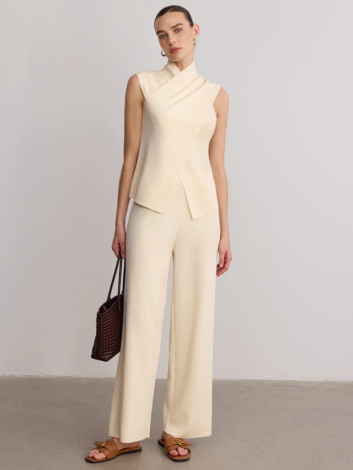 Cross Neck Sleeveless Top & Pants Set - Image 2