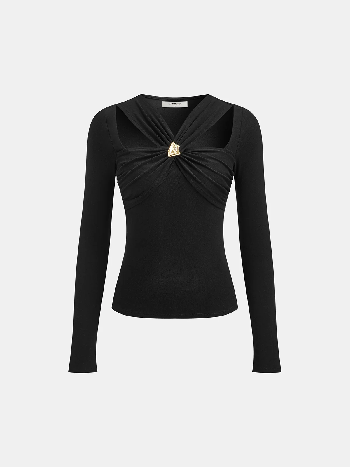 Cross-Over Front Metal Detail Long Sleeve Top - Image 2