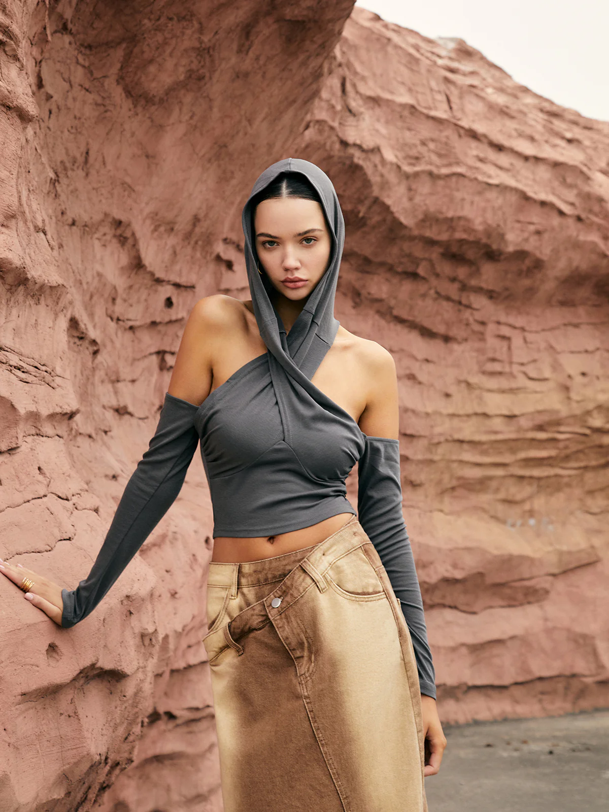Cross-Over Neck Hooded Top - Image 4