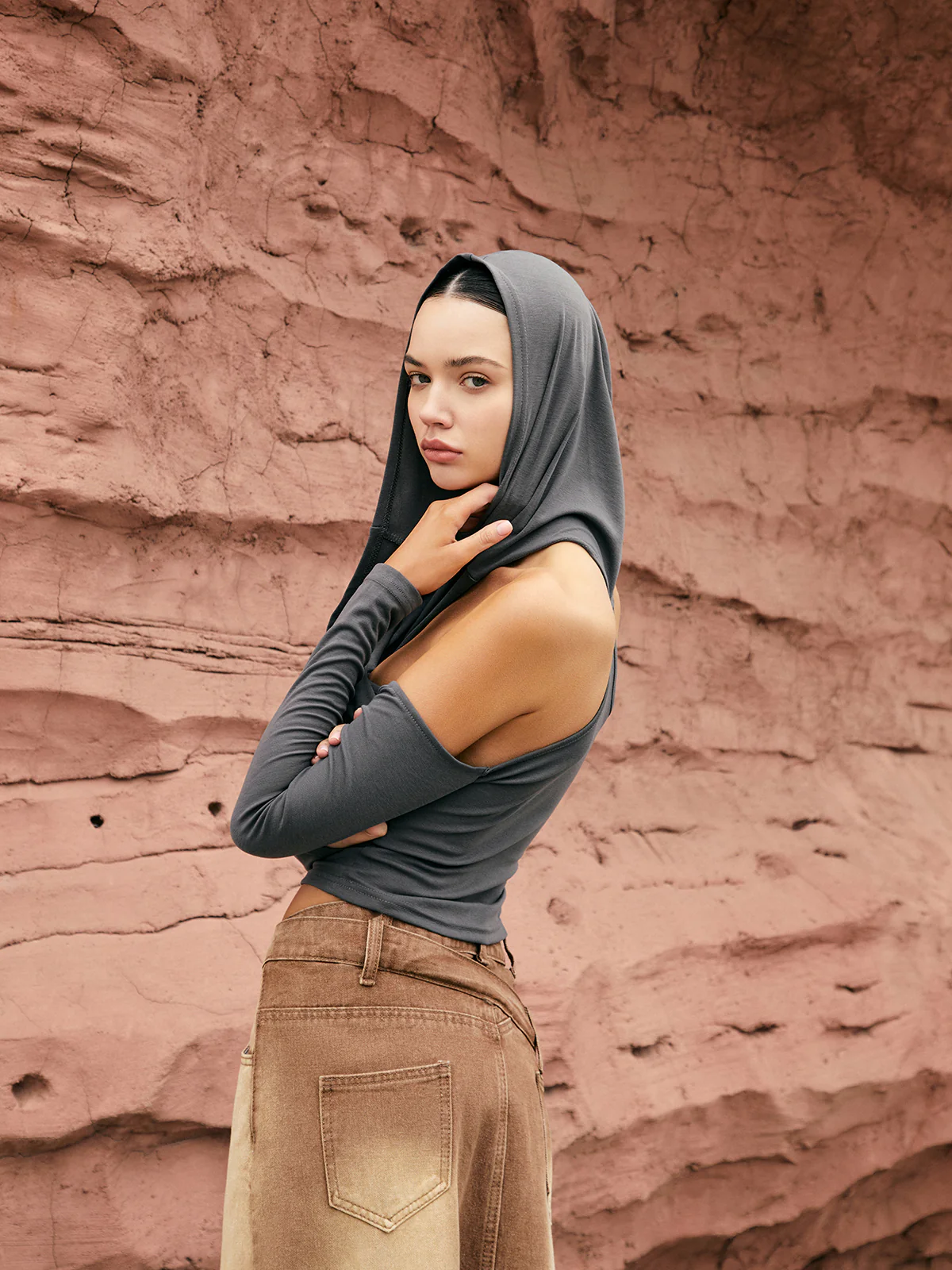 Cross-Over Neck Hooded Top - Image 5