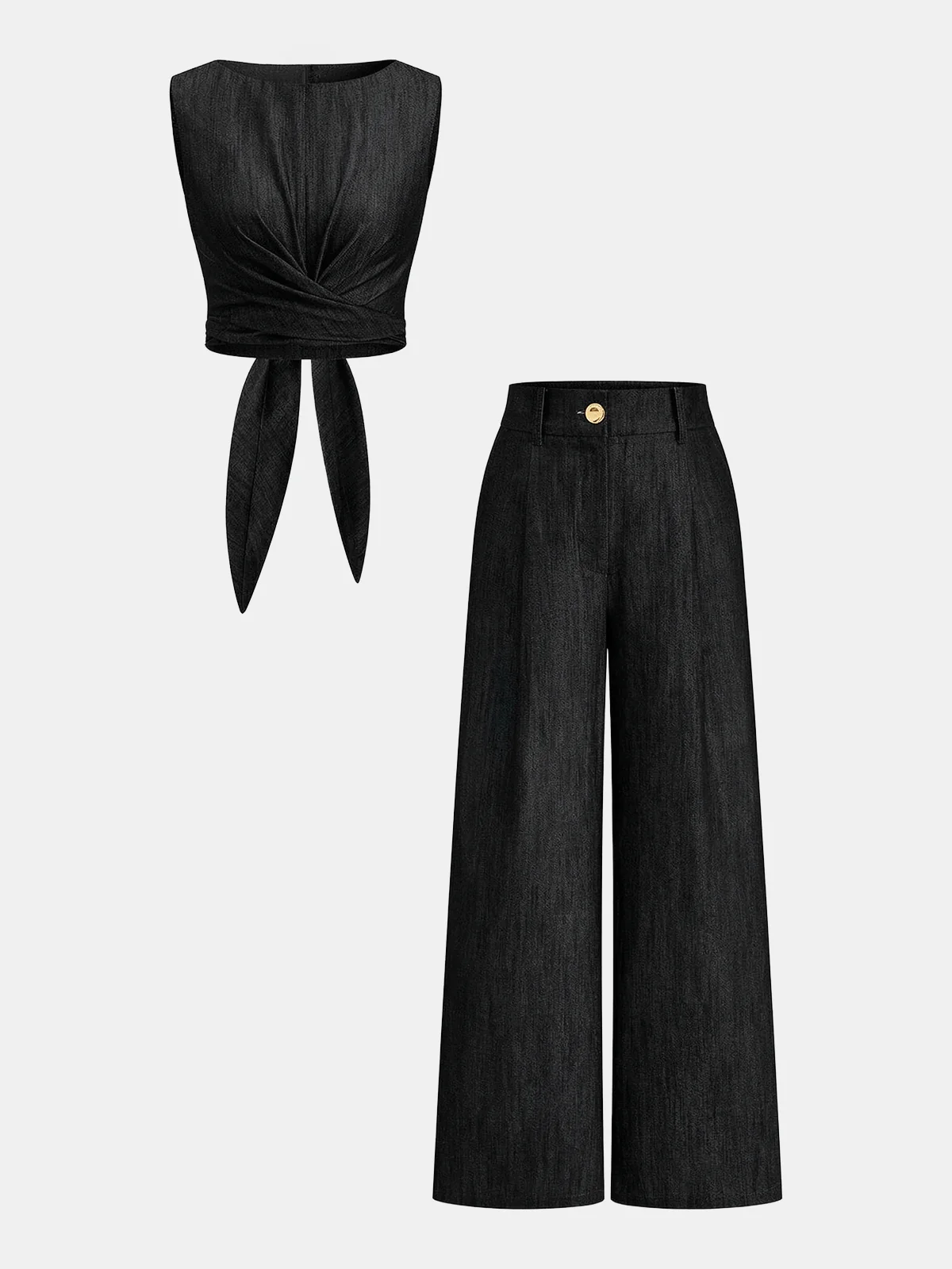Cross-Tie Crop Top & Wide-Leg Pants Set - Image 10