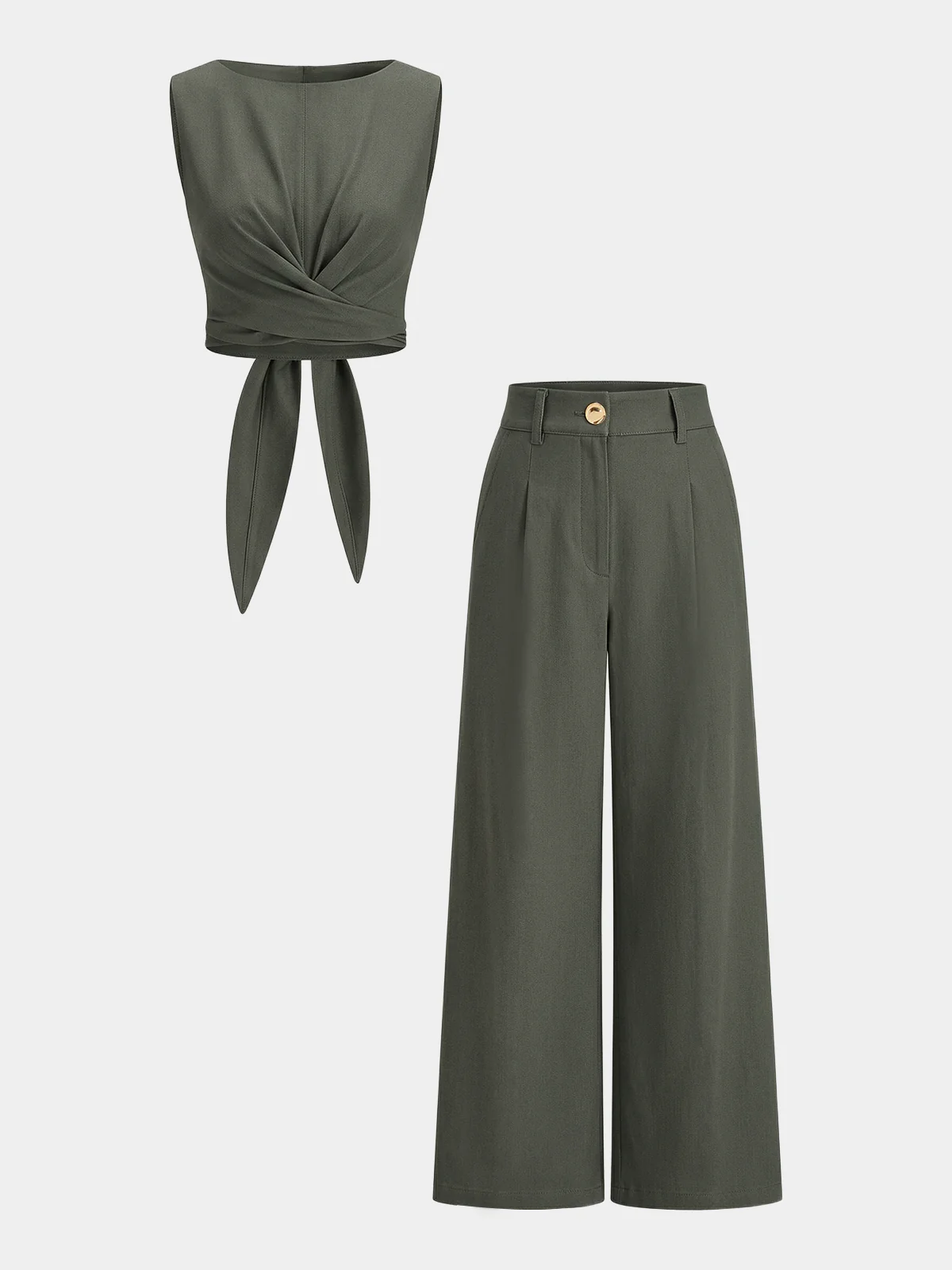 Cross-Tie Crop Top & Wide-Leg Pants Set - Image 11