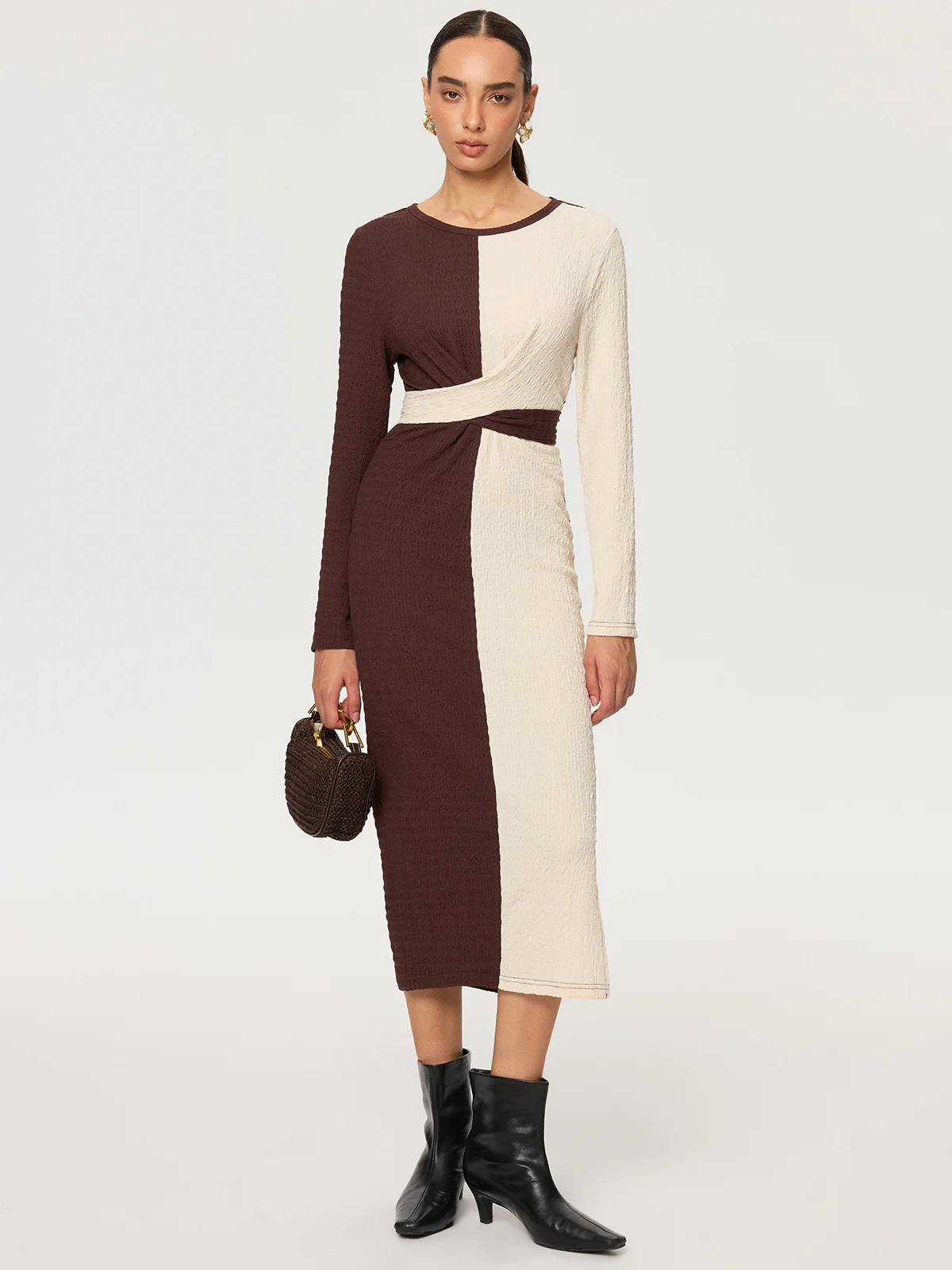 Cross-Tie Textured Color-Block Maxi Dress - Image 2
