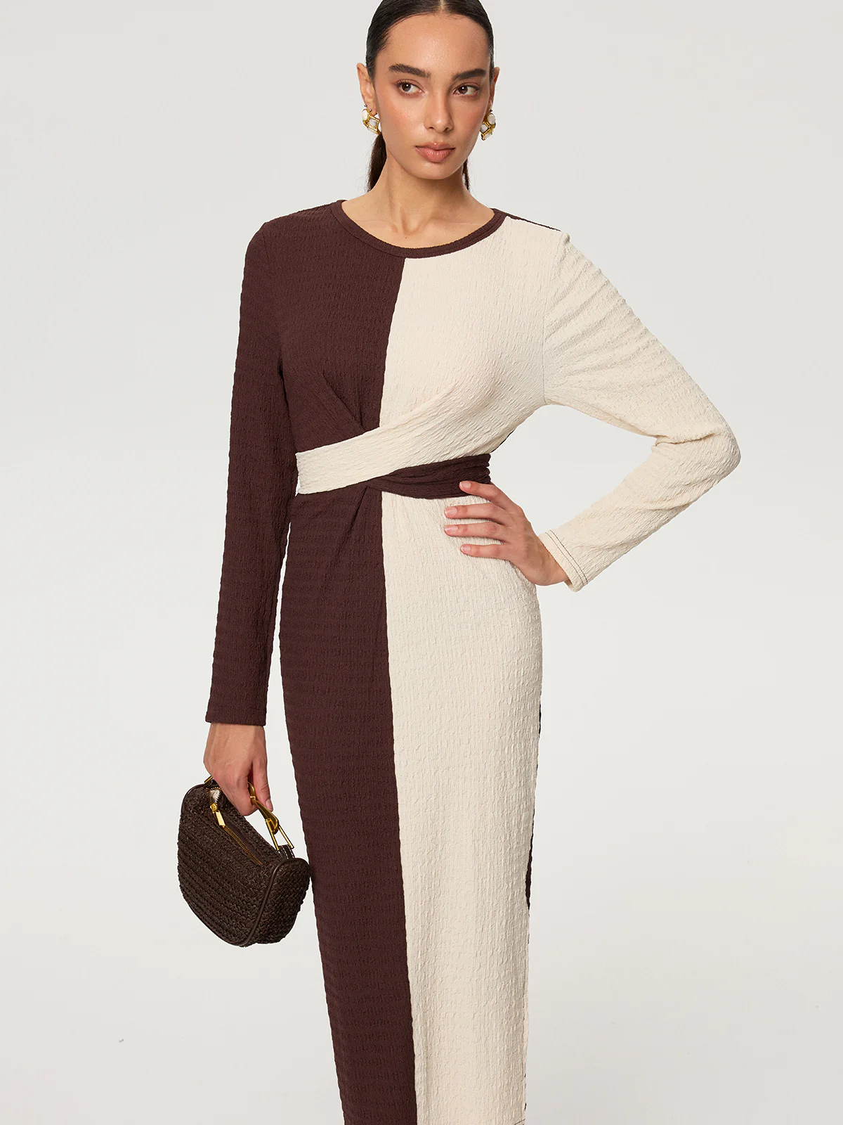 Cross-Tie Textured Color-Block Maxi Dress - Image 3