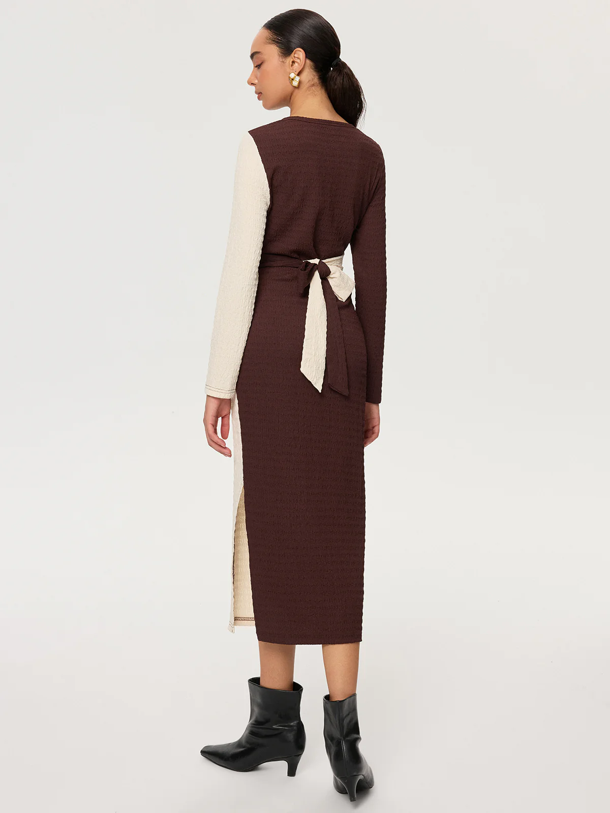 Cross-Tie Textured Color-Block Maxi Dress - Image 5