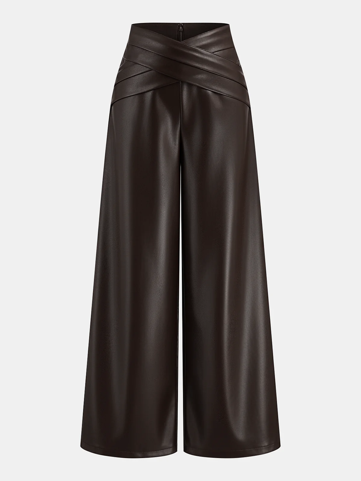 Cross Waistband PU Leather Wide-Leg Pants - Image 6