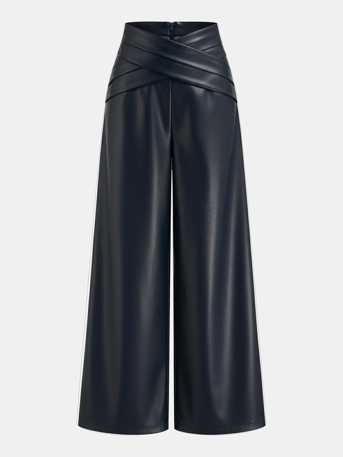 Cross Waistband PU Leather Wide-Leg Pants - Image 7