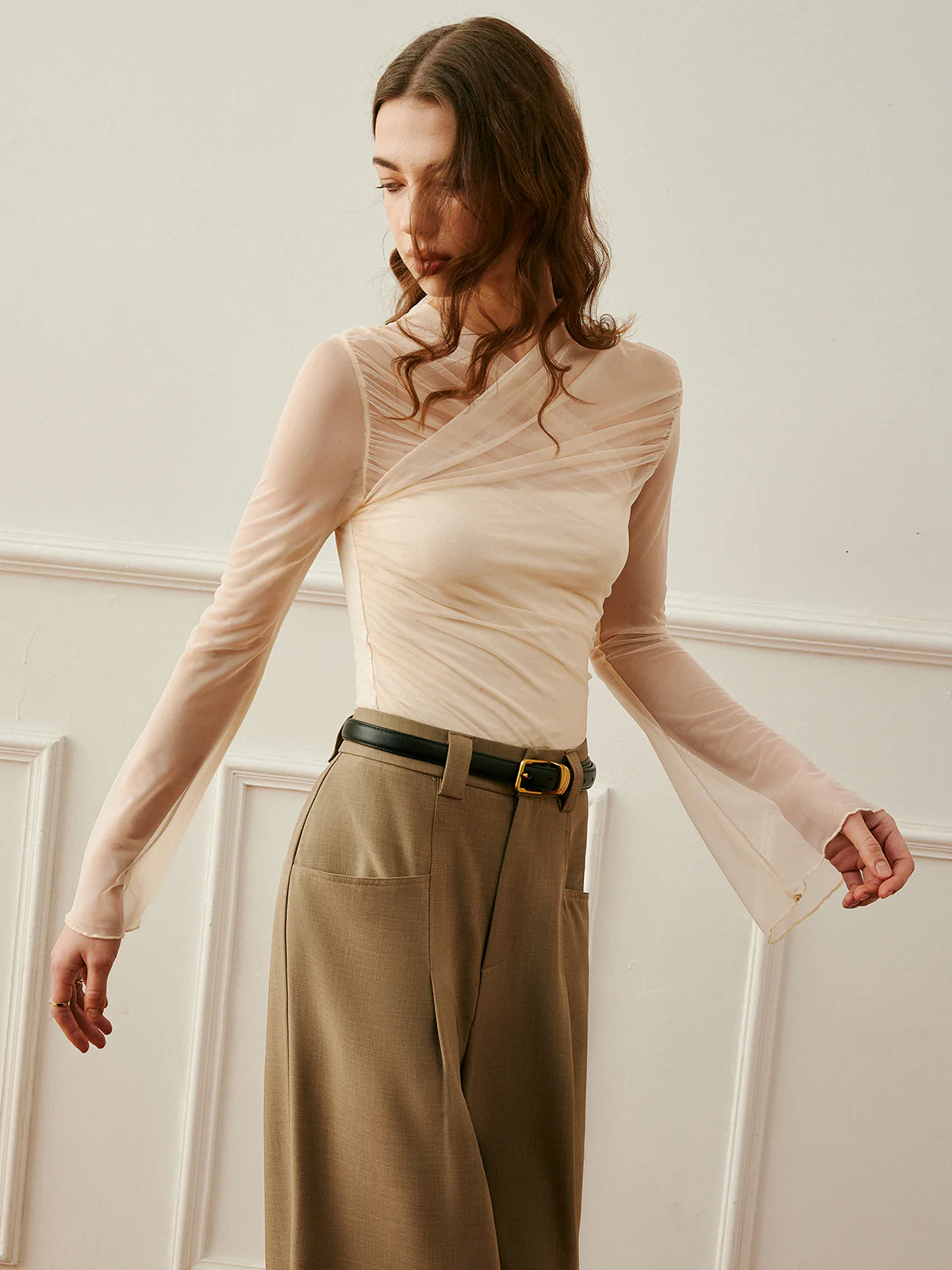 Cross-Wrap Semi-Sheer Top - Image 3