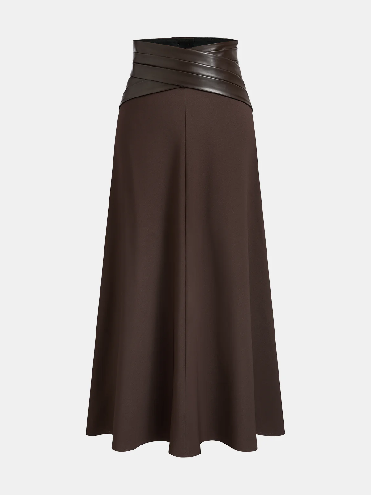 Crossed Faux Leather Waist A-Line Skirt