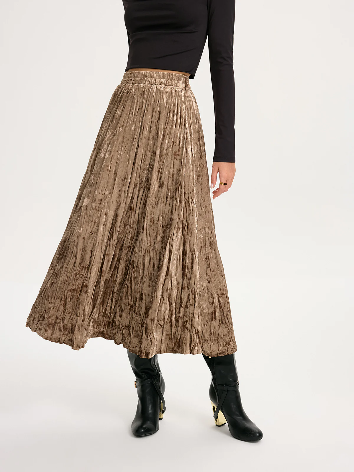 Crushed Velvet Elastic-Waist Maxi Skirt - Image 5