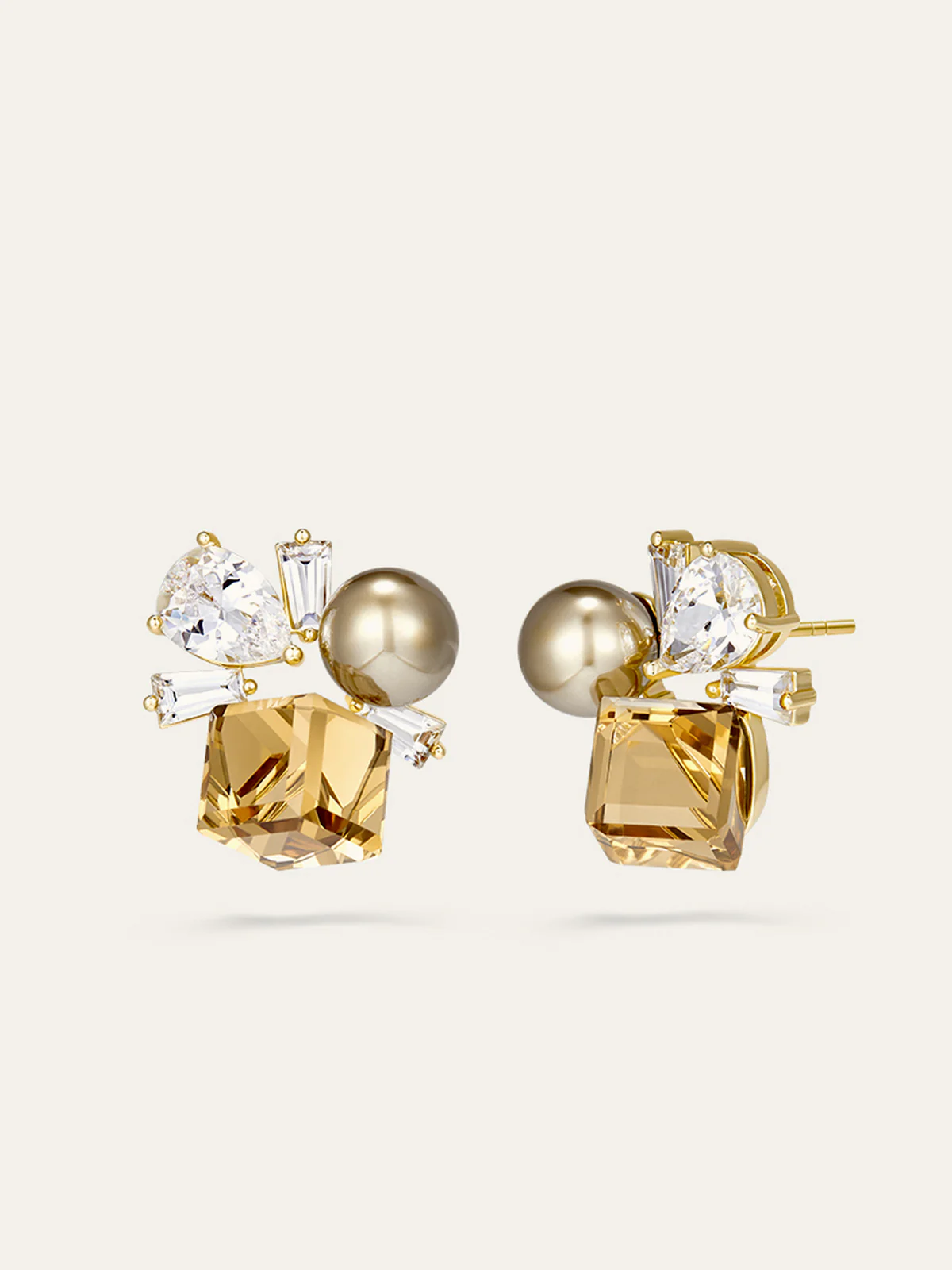 Crystal and Pearl Cluster Earrings - Image 2