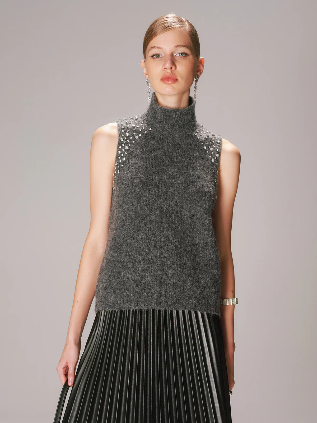 Crystal Embellished Wool-Blend Sweater Vest - Image 2