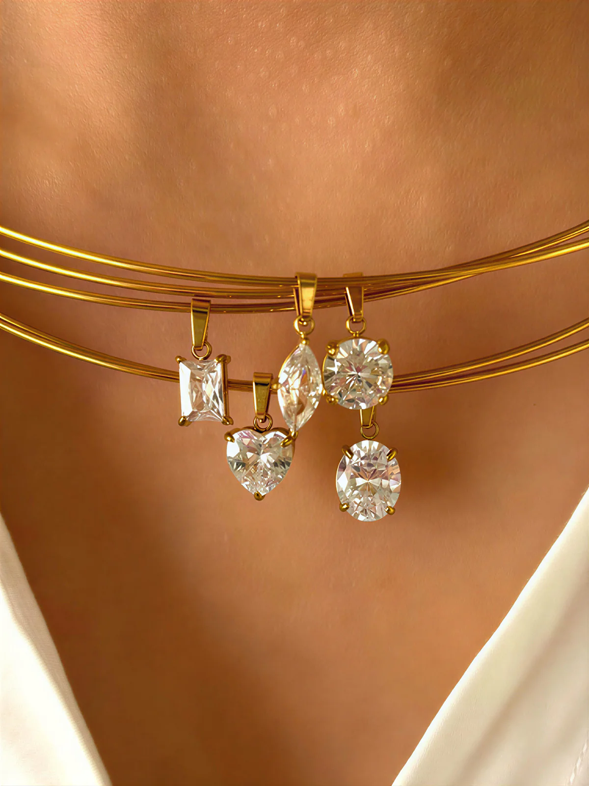 Cubic Zirconia Drop Choker Necklace - Image 2