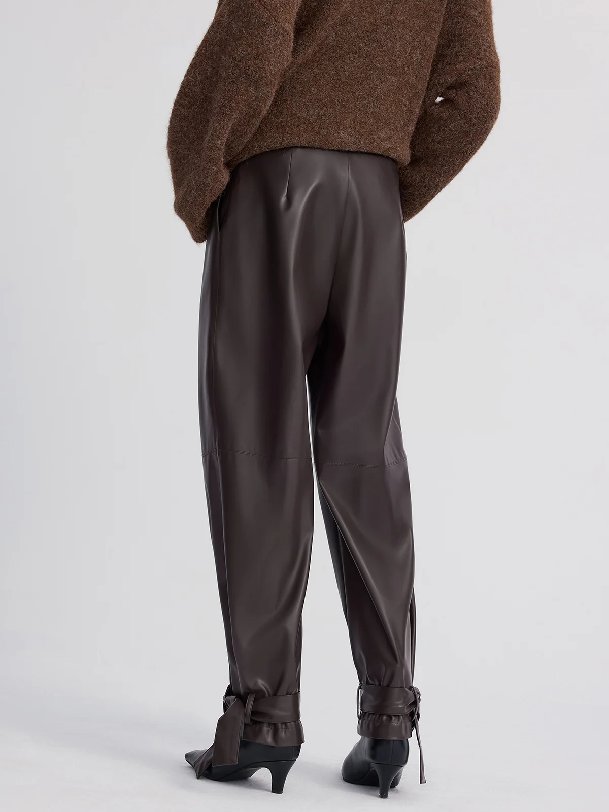 Cuff-Tie Faux Leather Tapered Pants - Image 6