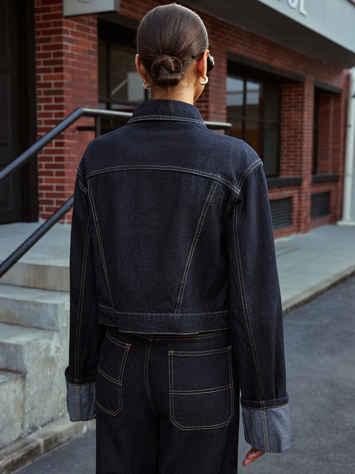 Cuffed Sleeve Denim Jacket - Image 6