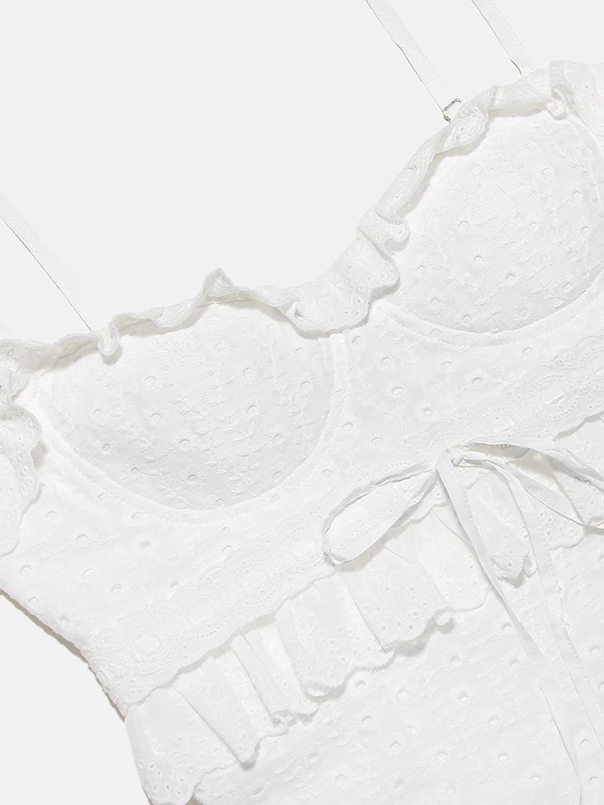 Cup Detail Layered Ruffle Eyelet Long Dress - Image 3
