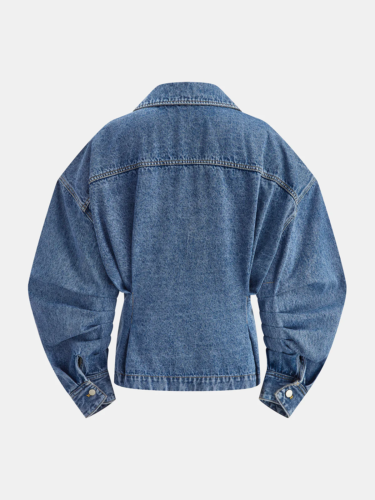 Curved Sleeve Denim Collared Jacket - Image 2