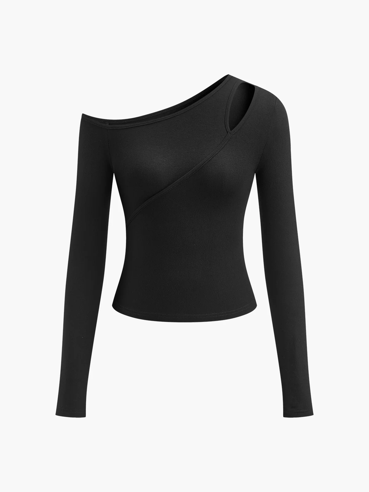 Cut Out Asymmetric Off Shoulder Slinky Long Sleeve Shirt - Image 5