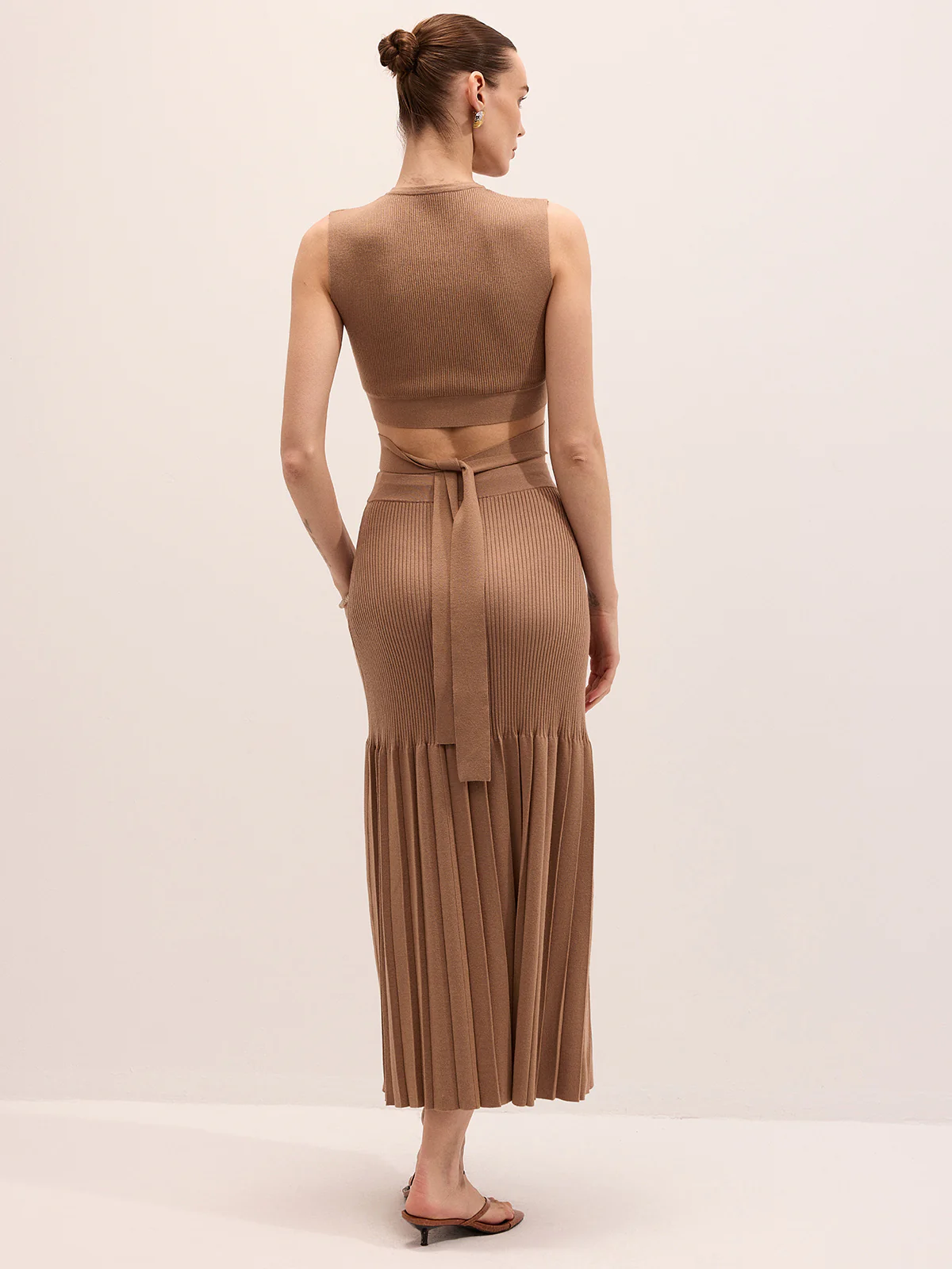 Cut-Out Knit Top & Pleated Midi Skirt Set - Image 6