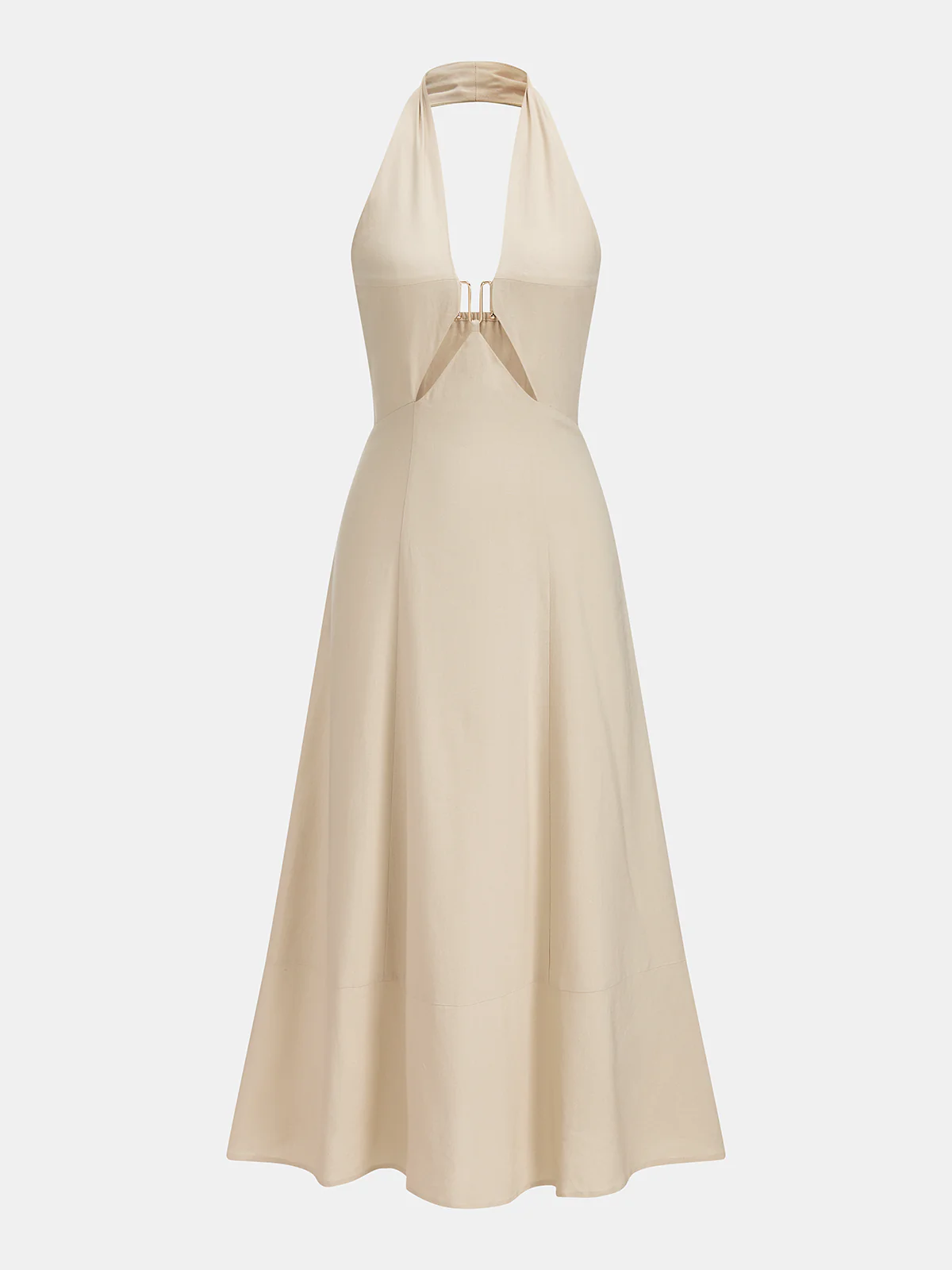 Cut-Out Linen-Blend Halter Maxi Dress - Image 2