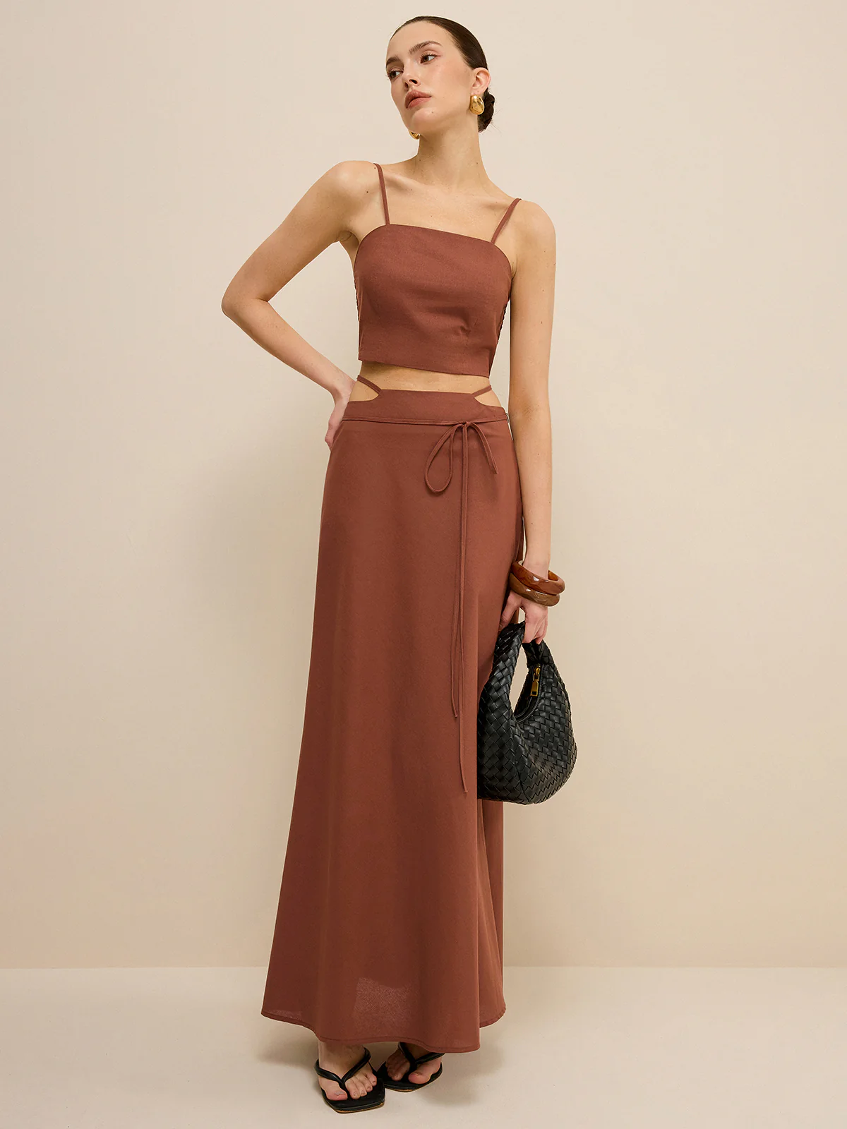 Cut-Out Waist Tie-Detail Skirt Set - Image 2