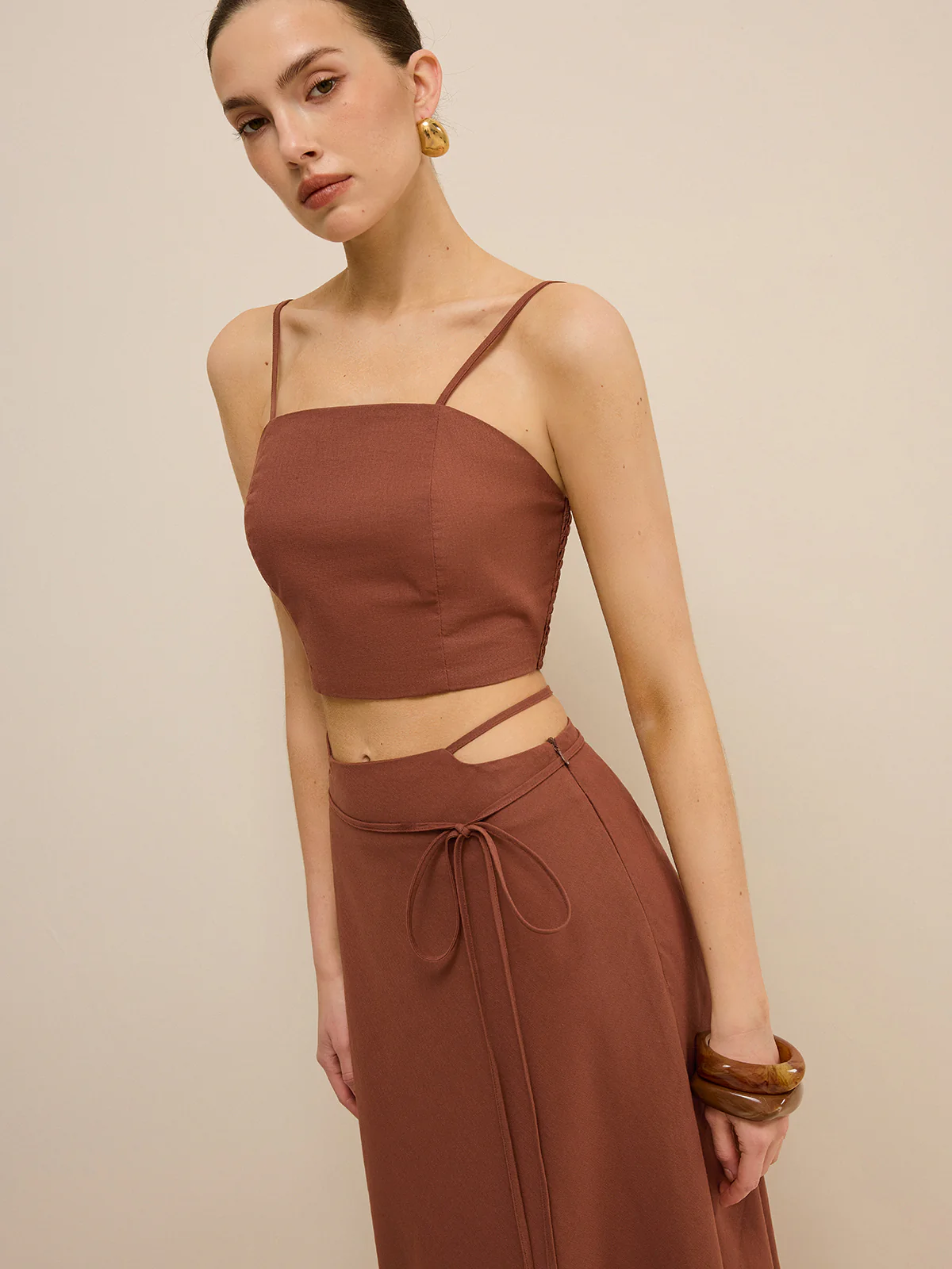 Cut-Out Waist Tie-Detail Skirt Set - Image 3