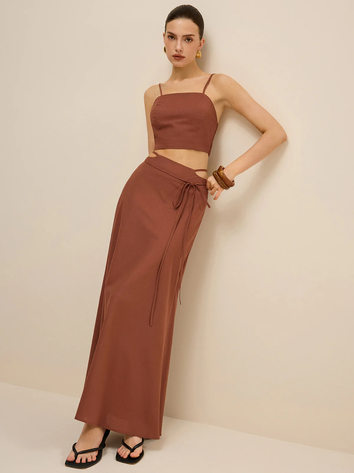 Cut-Out Waist Tie-Detail Skirt Set - Image 4