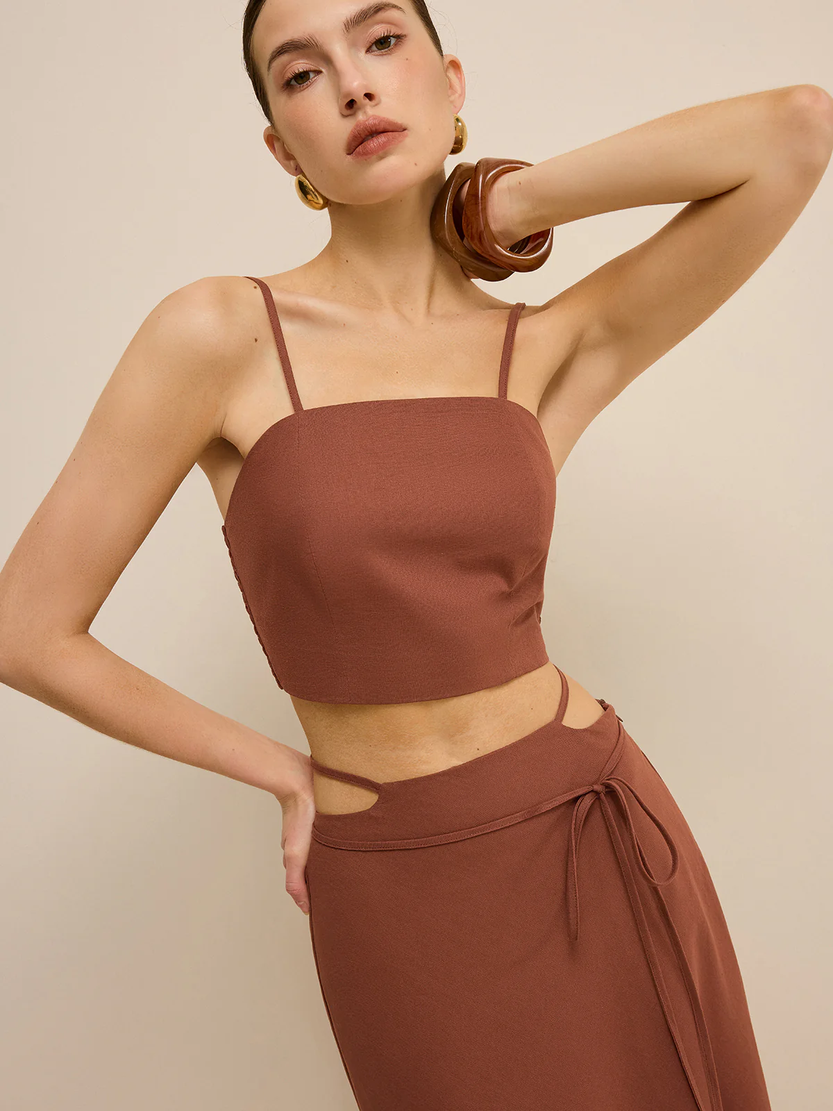 Cut-Out Waist Tie-Detail Skirt Set - Image 6