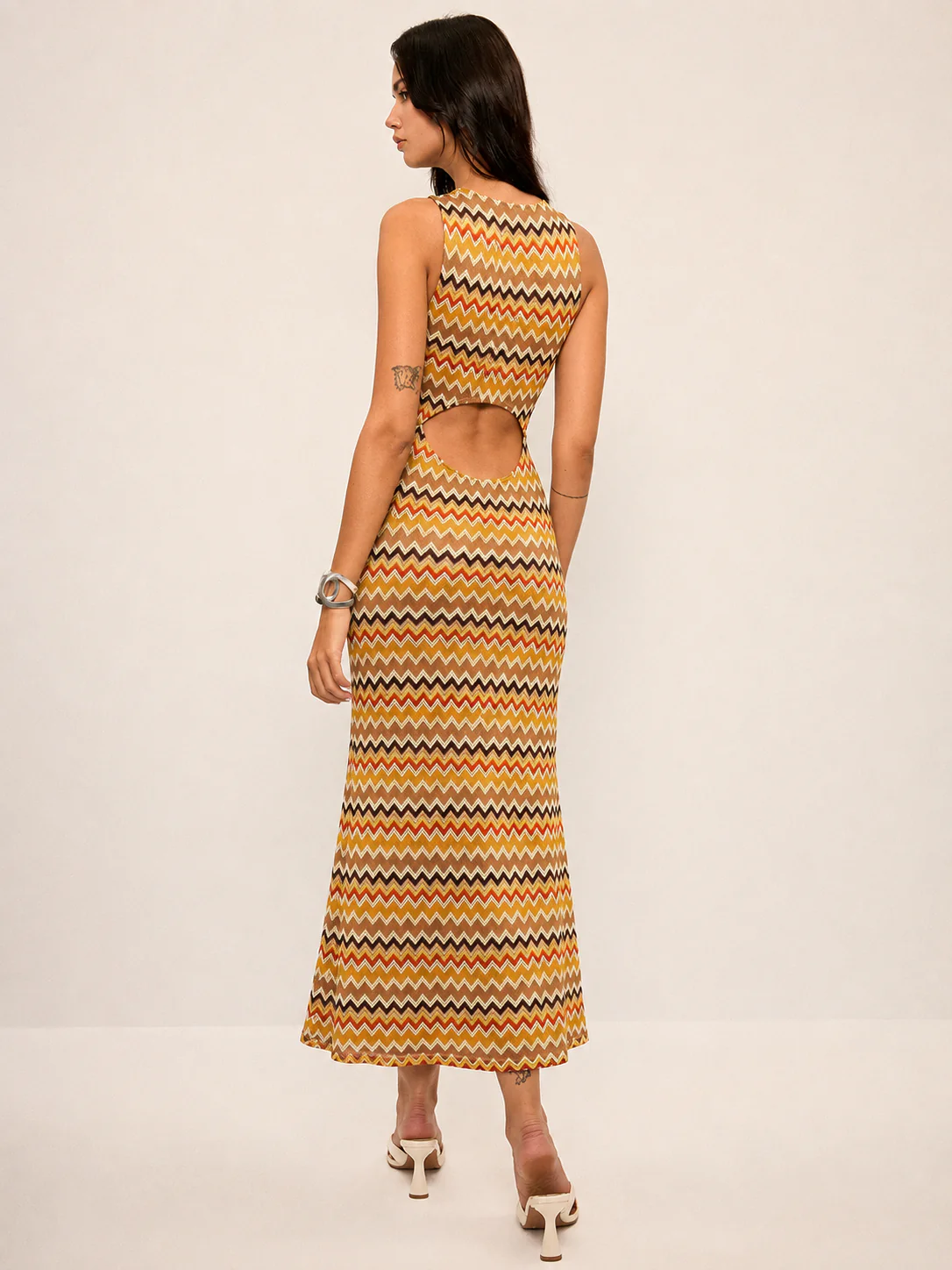 Cutout Back Zigzag Knit Maxi Dress - Image 3