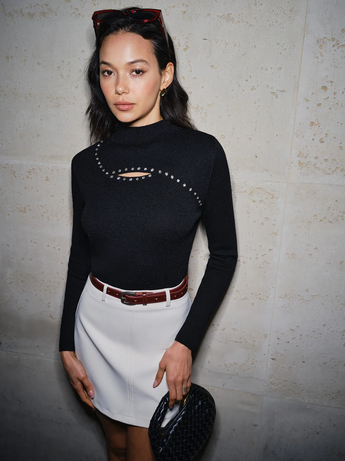 Cutout Beaded Slim Ribbed Sweater - Image 5