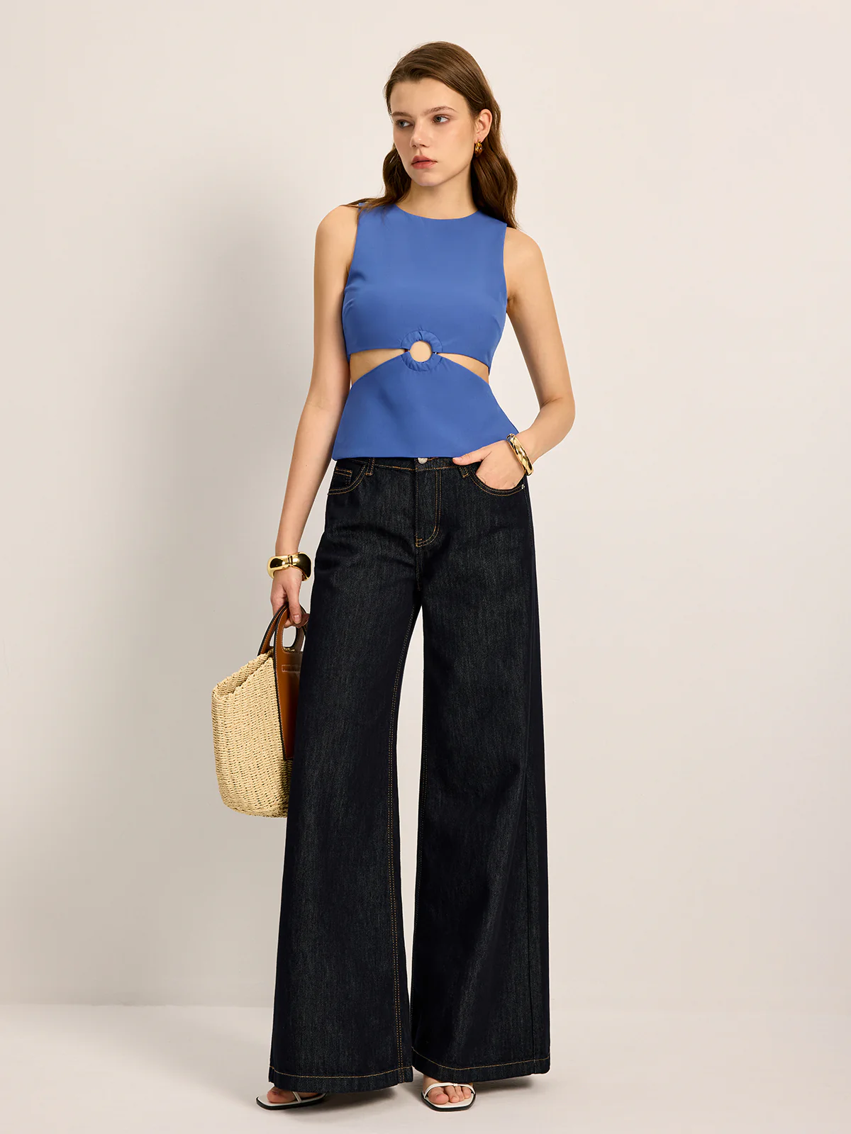 Cutout Detail Round Neck Top - Image 2