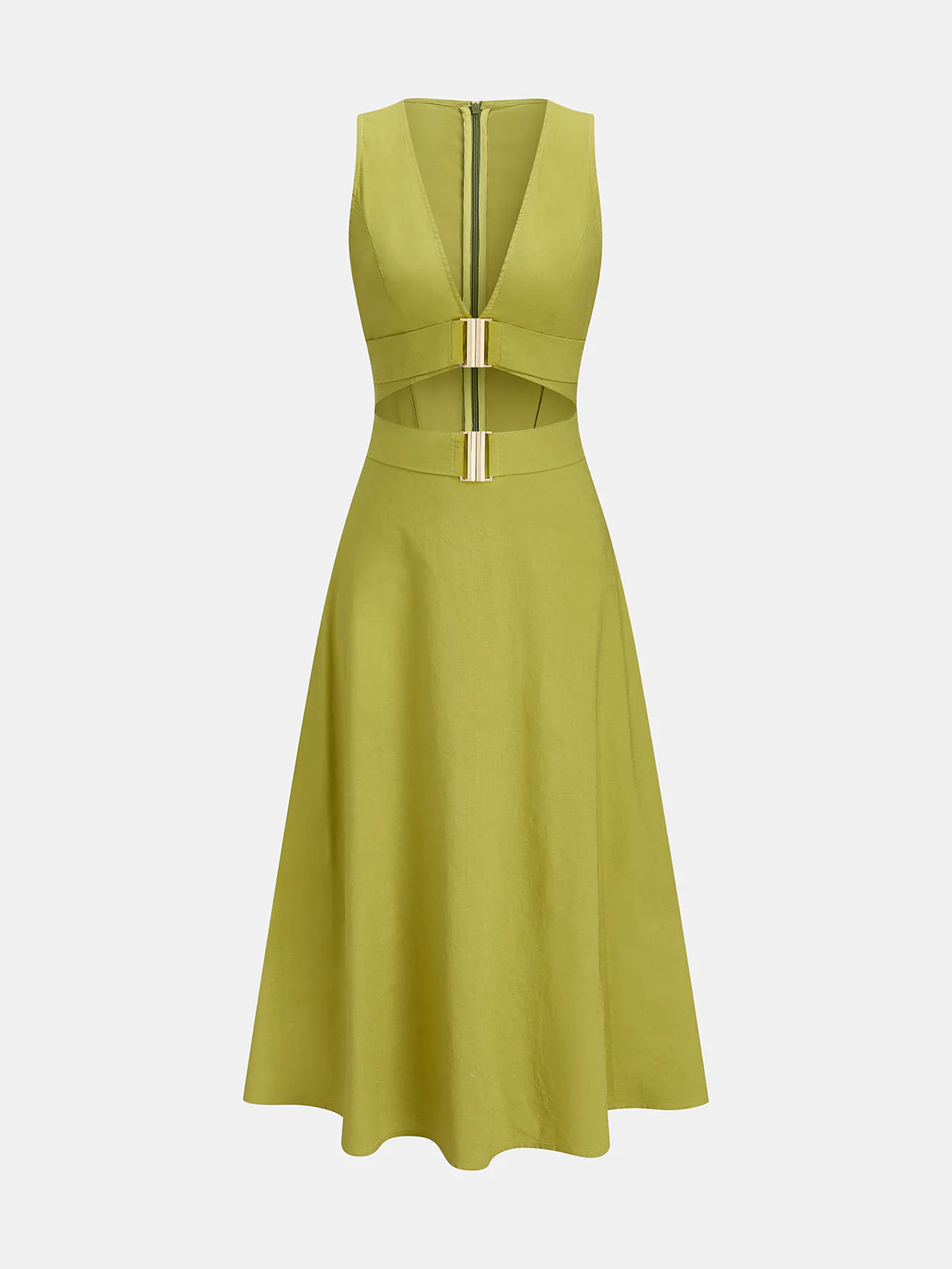 Cutout Sleeveless Cotton Linen Maxi Dress - Image 2