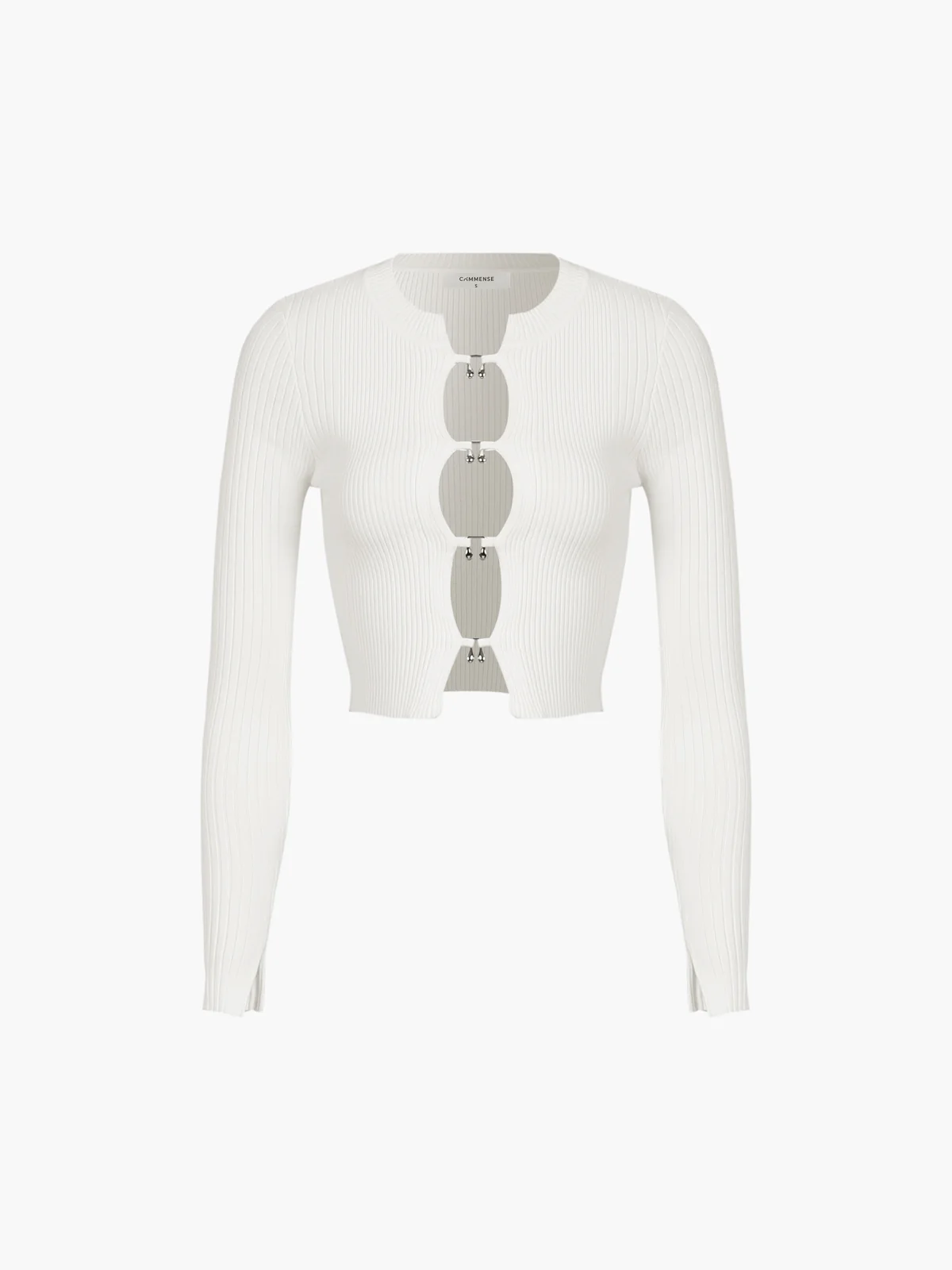 Cutout Split Beads Detail Ribbed Knit Top - Image 2