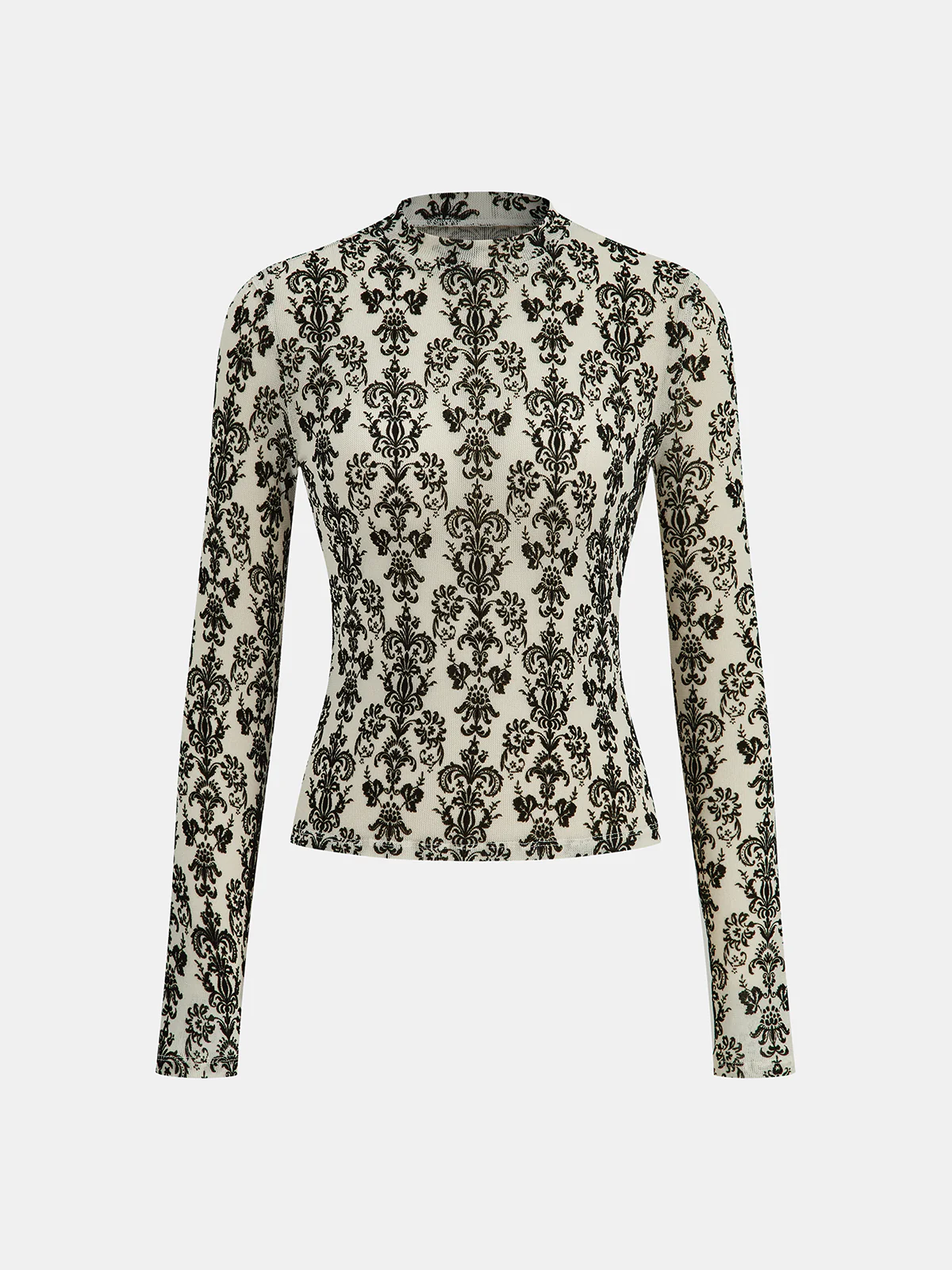 Damask Print Mock Neck T-Shirt - Image 2