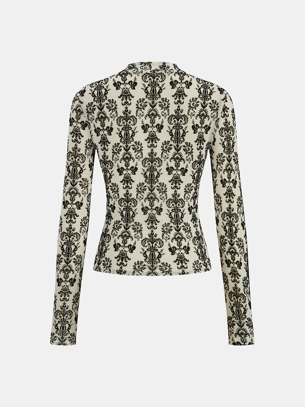Damask Print Mock Neck T-Shirt - Image 3