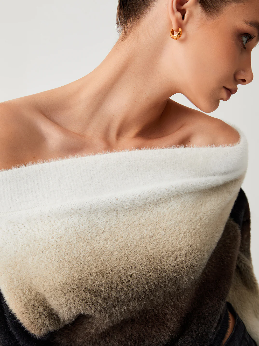 Dawn Ombre Fuzzy Off Shoulder Crop Sweater - Image 3
