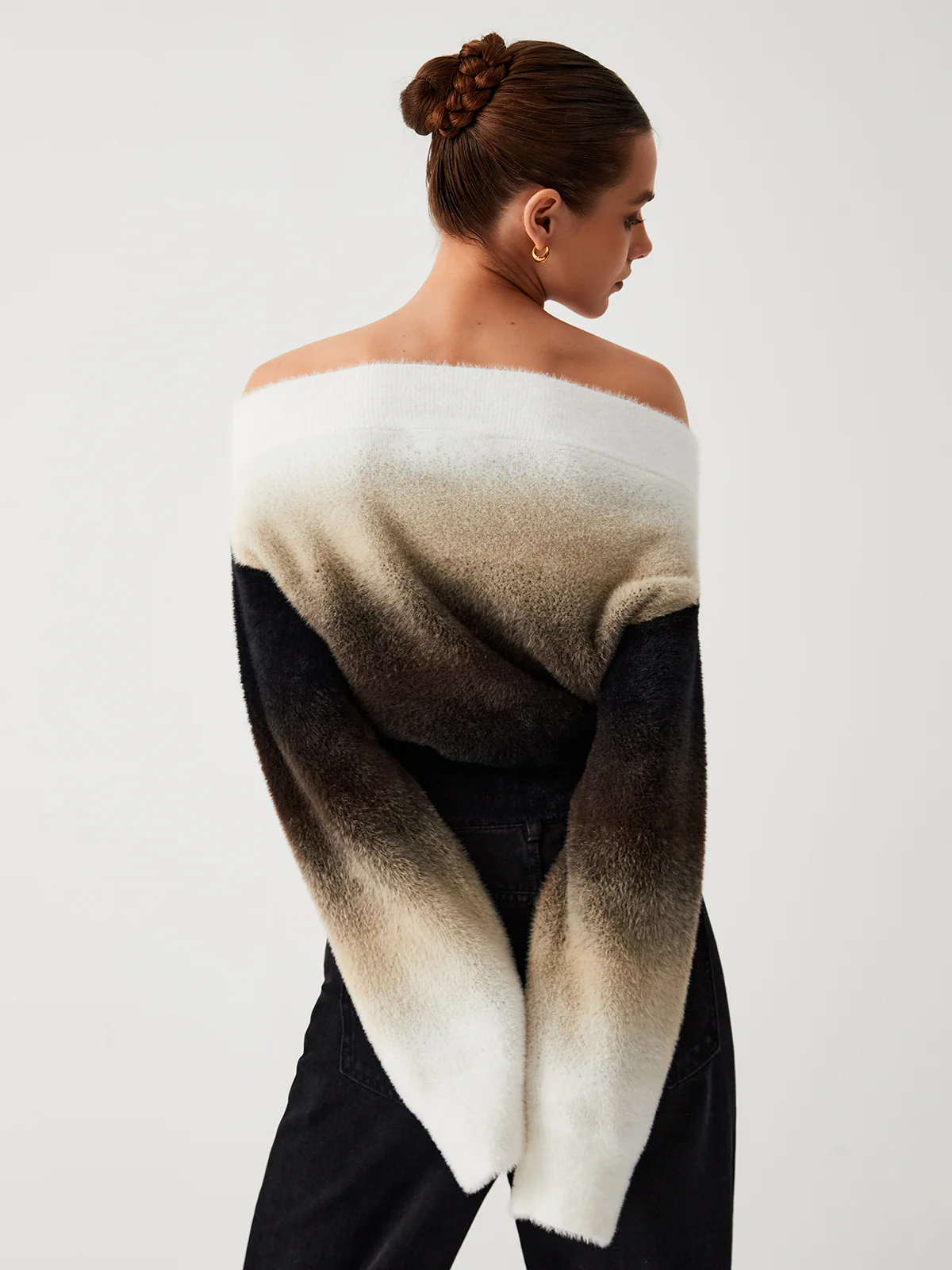 Dawn Ombre Fuzzy Off Shoulder Crop Sweater - Image 4