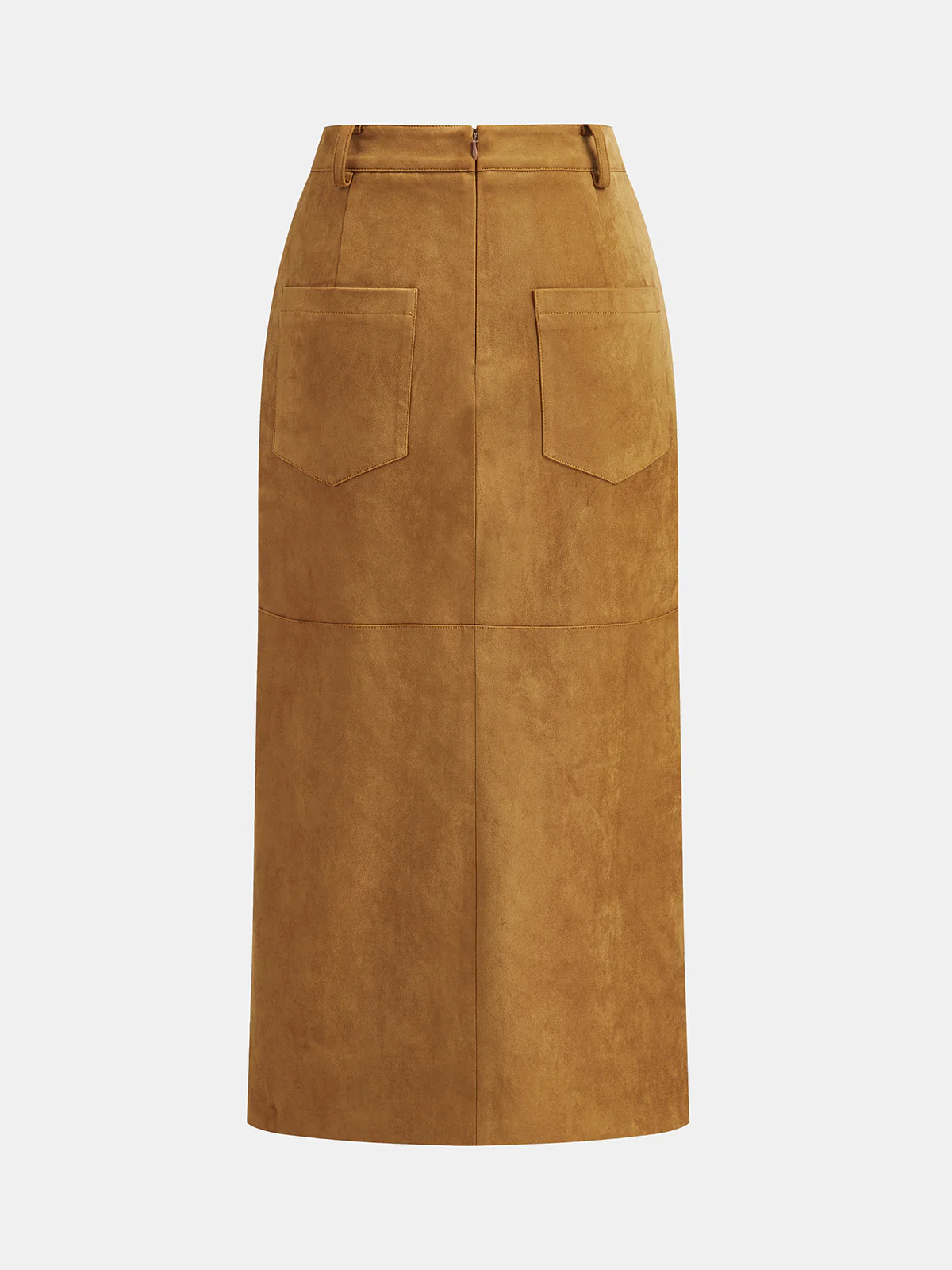 Decorative Button Suede Effect Slit Midi Skirt - Image 3