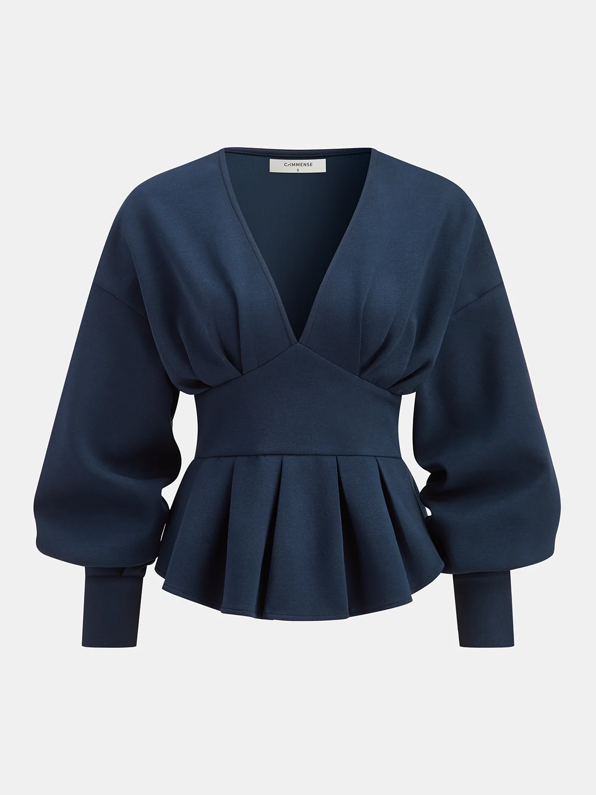 Deep V Neck Puff Sleeve Peplum Top