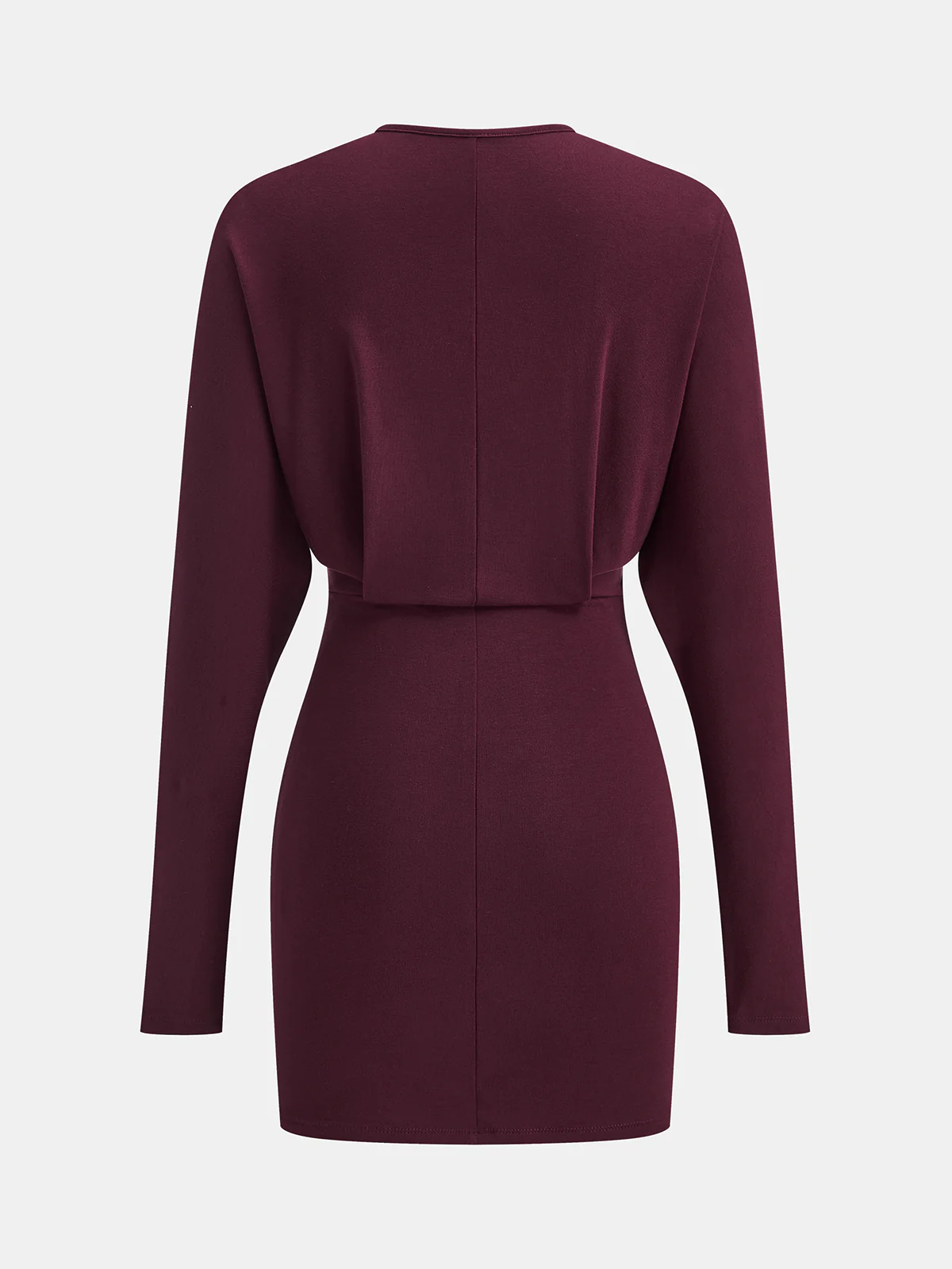 Deep V-Neck Ruched Long-Sleeve Mini Dress - Image 2