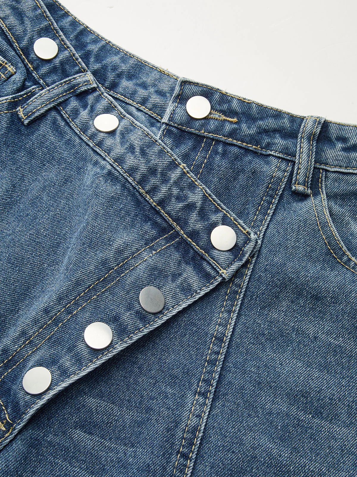 Denim Asymmetric Button Pants - Image 3