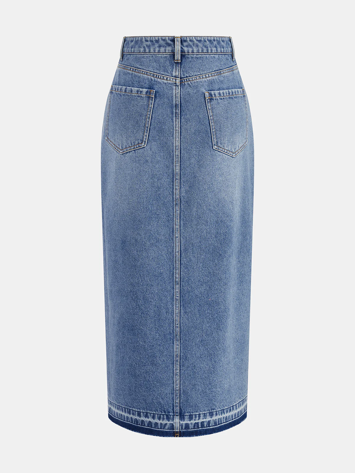 Denim Asymmetric Slit Midi Skirt - Image 2