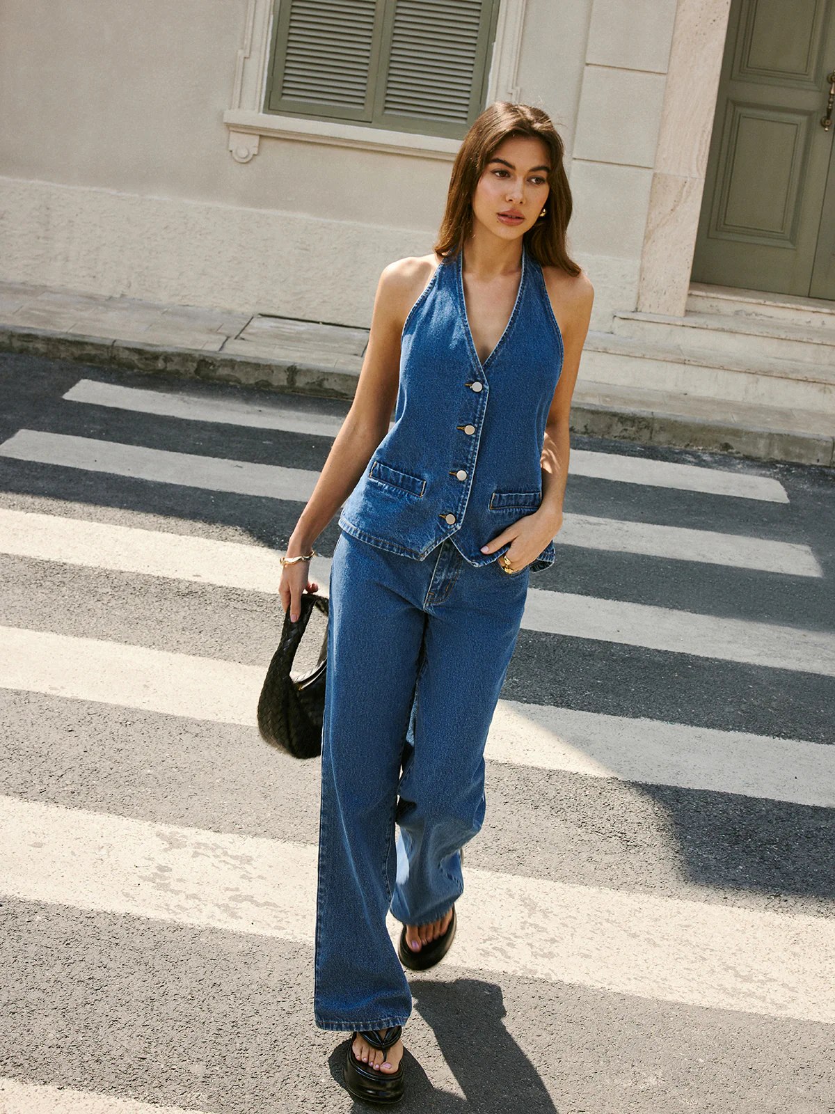 Denim Back Tie Halter Vest - Image 2