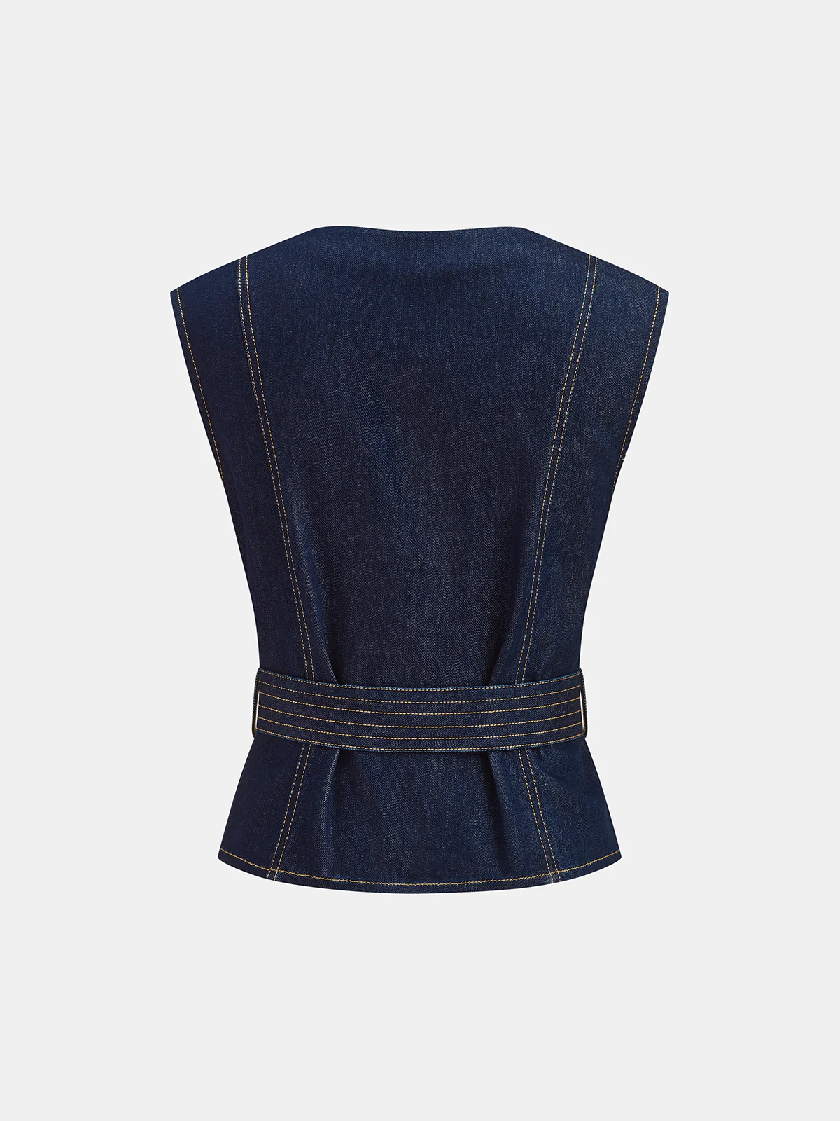 Denim Belted Sleeveless Vest - Image 3