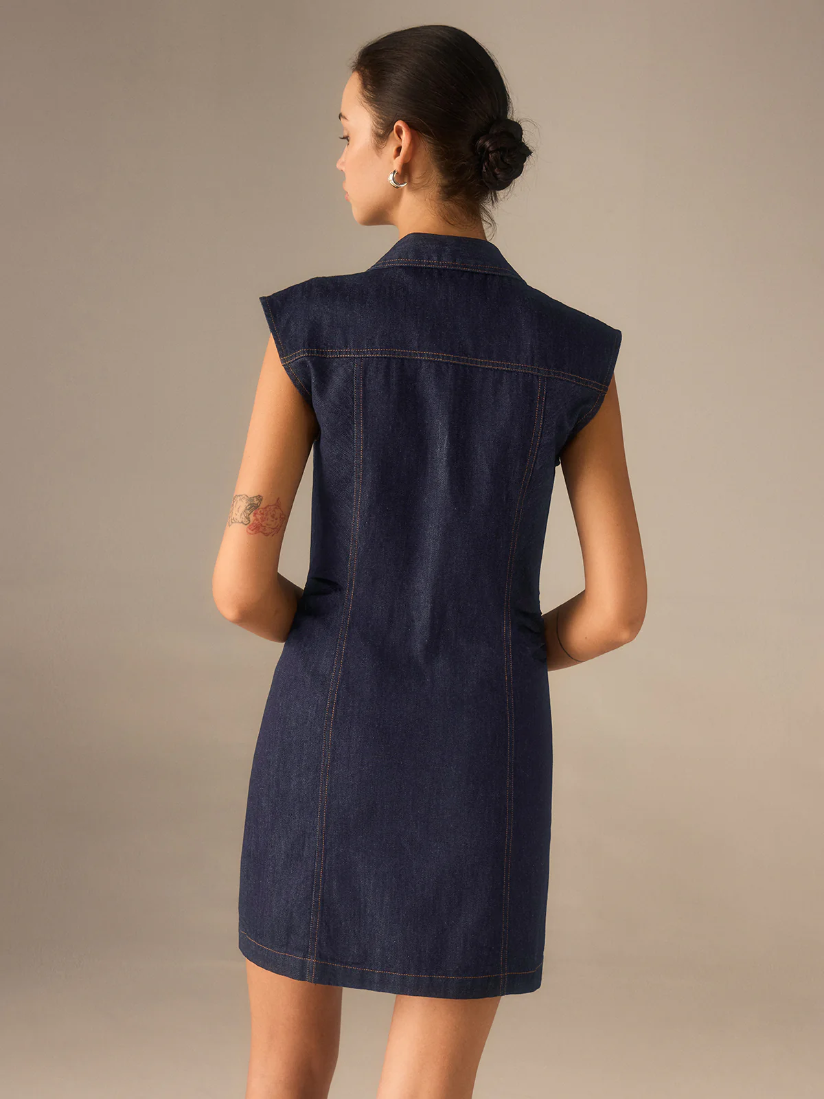 Denim Button-Front Collared Sleeveless Dress Without Belted - Image 6