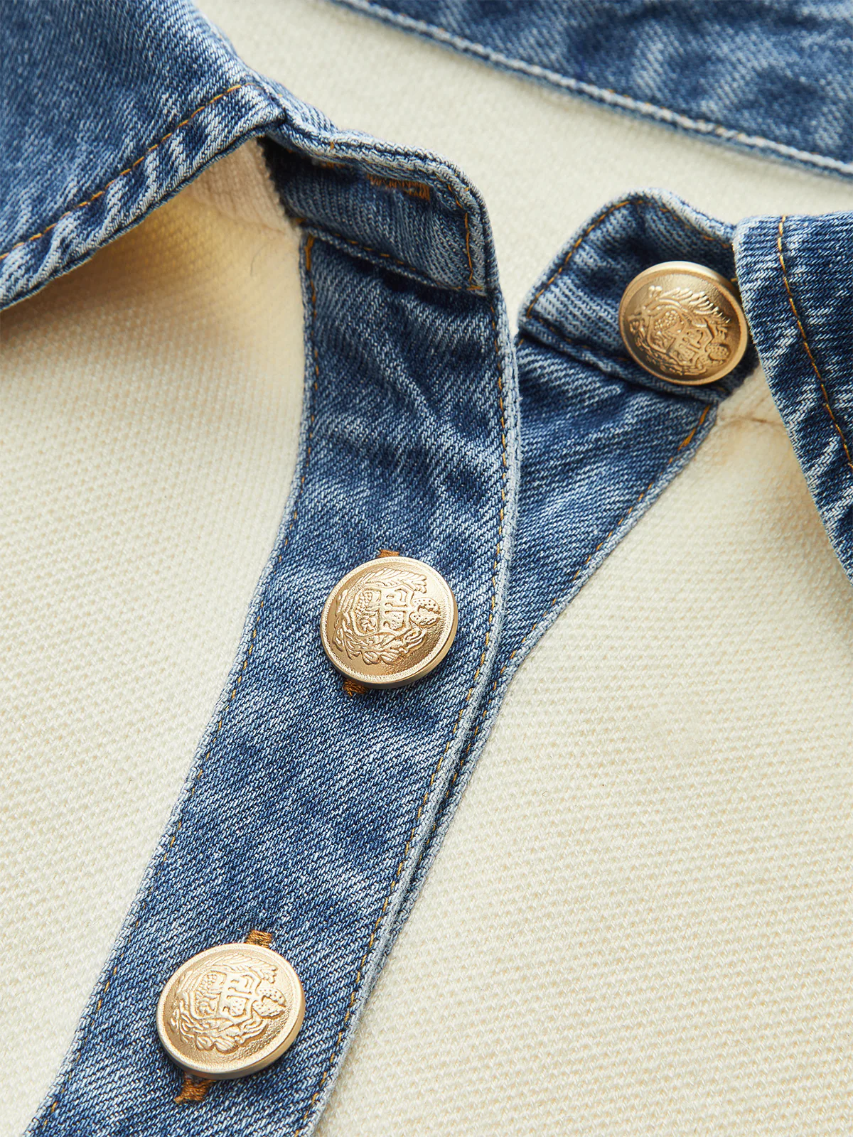 Denim Collar Cinched Knit Top - Image 4